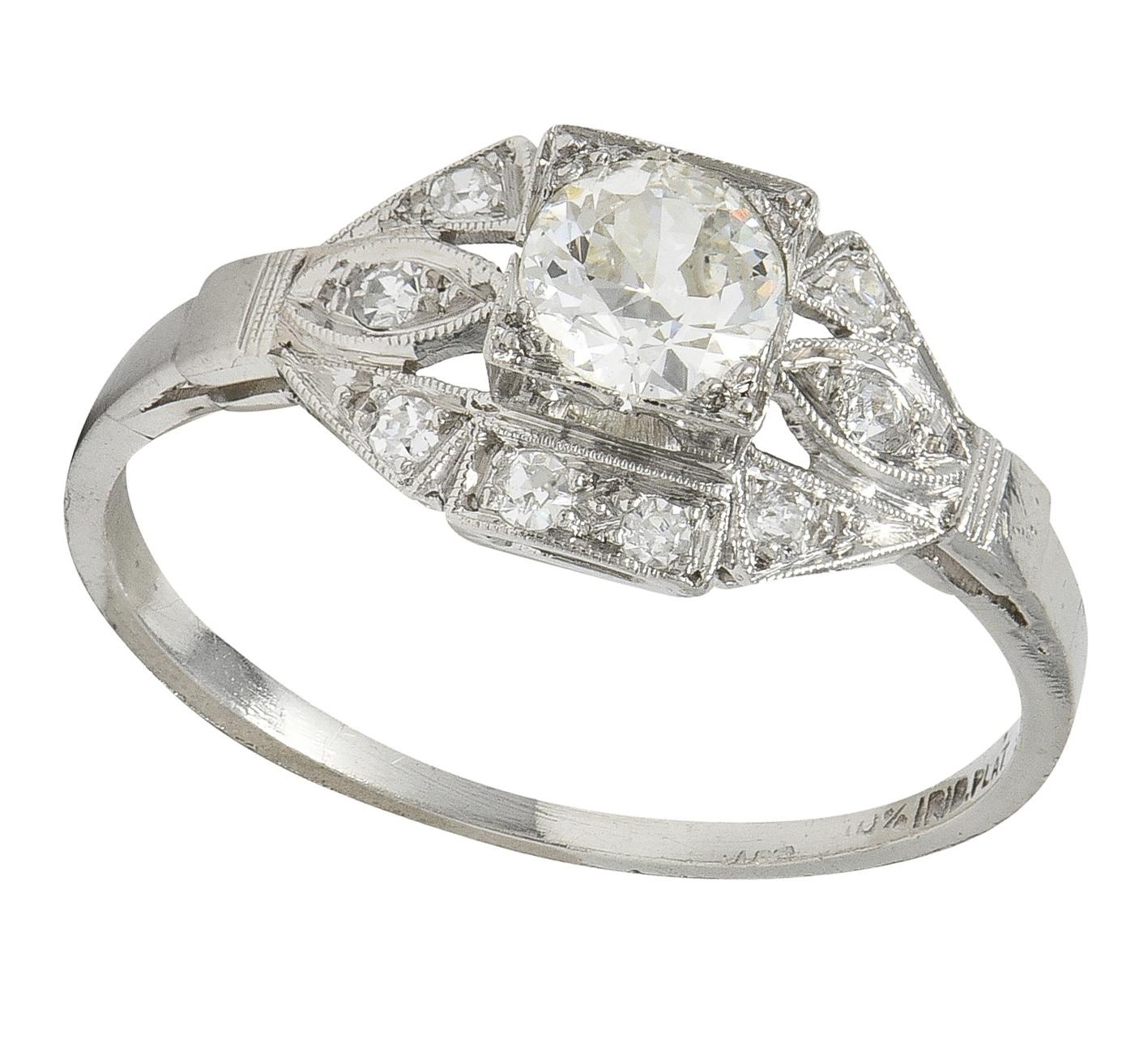 Art Deco 0.78 CTW Old European Diamond Platinum Vintage Cluster Engagement Ring