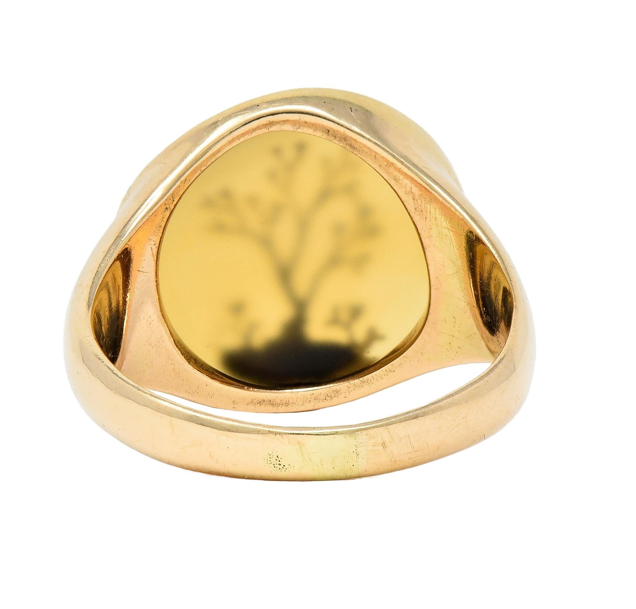 Victorian Dendritic Agate 10 Karat Yellow Gold Antique Tree Of Life Signet Ring