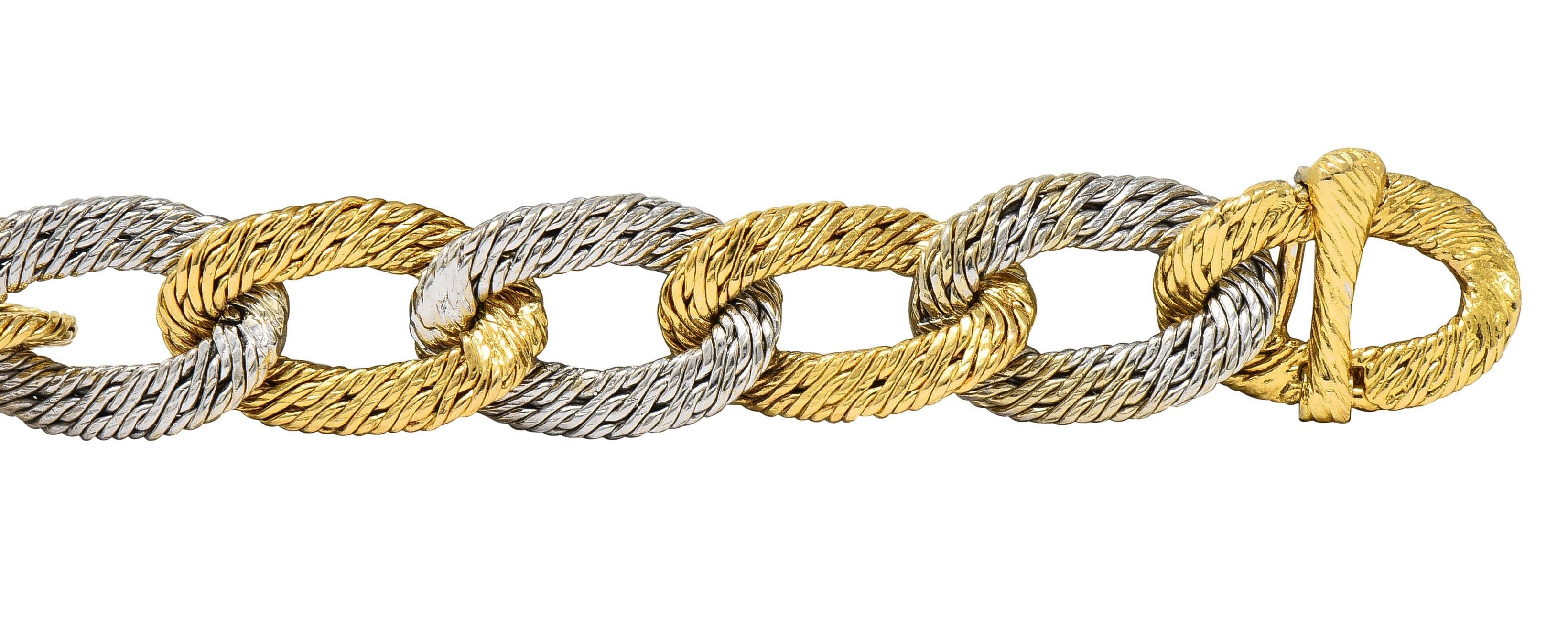 L'Enfant 18 Karat Two-Tone Gold Vintage Woven Curb Link Chain Necklace Bracelet