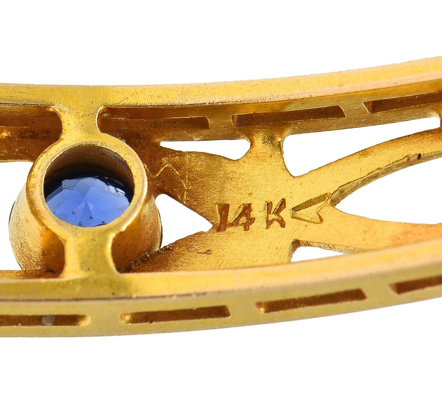 Burstow Kollmar Art Nouveau Sapphire 14K Yellow Gold Antique Bangle Bracelet