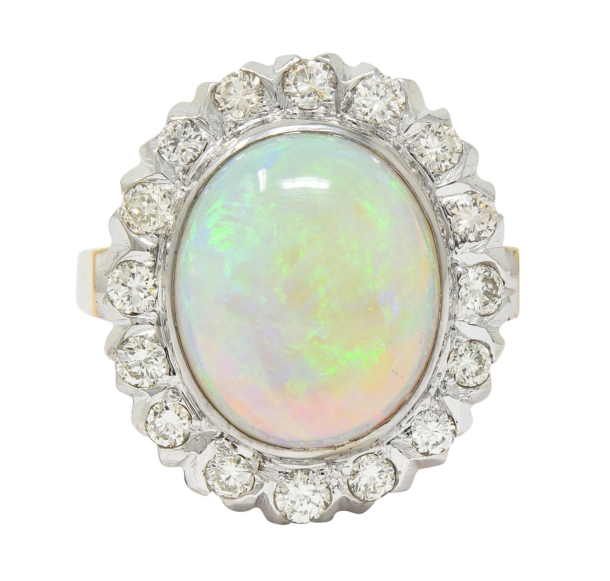 1940's Opal Diamond 14 Karat Two-Tone Gold Vintage Halo Ring