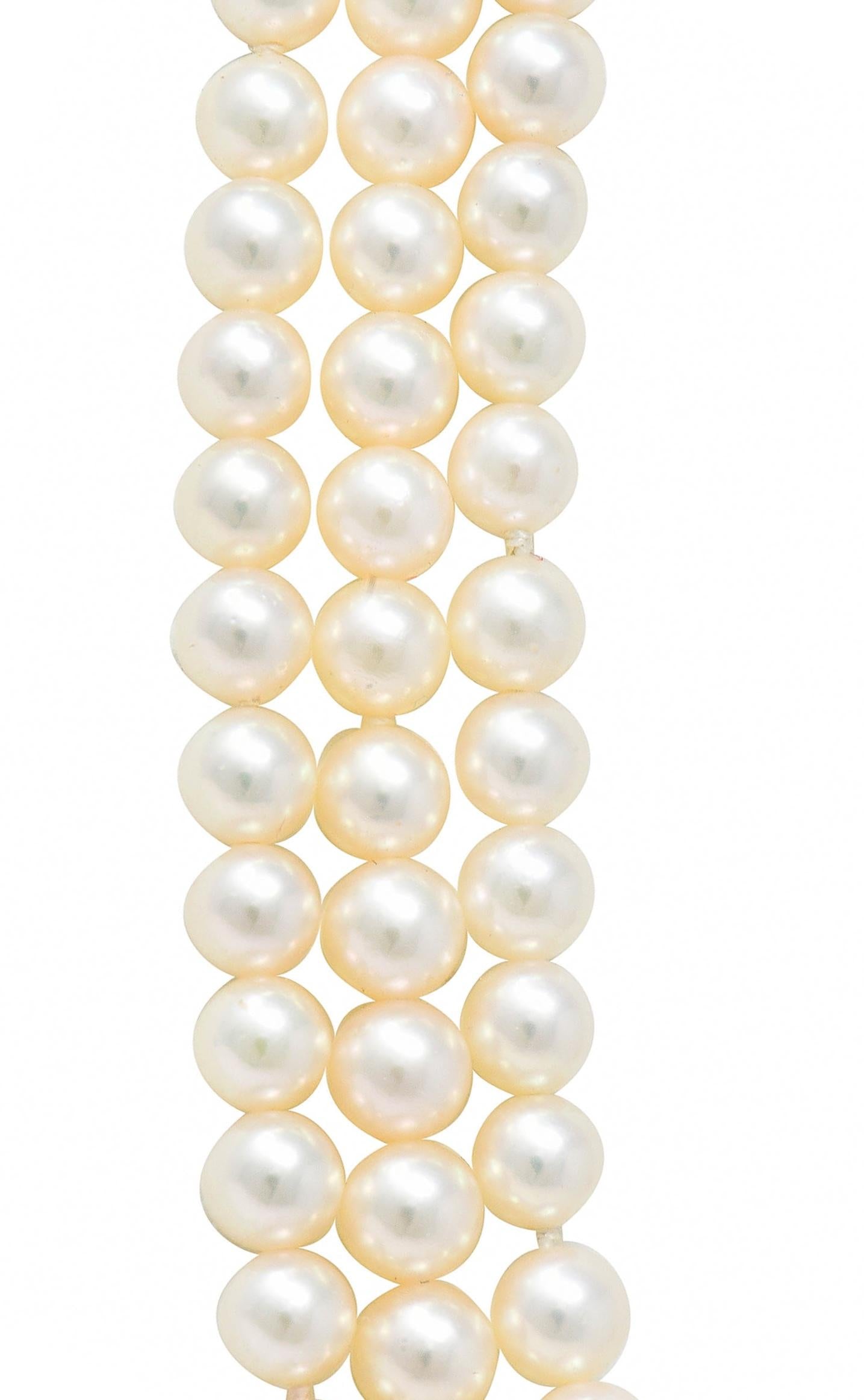 Tiffany & Co. 1980's Pearl Diamond 18 Karat Gold Vintage Multi-Strand Necklace