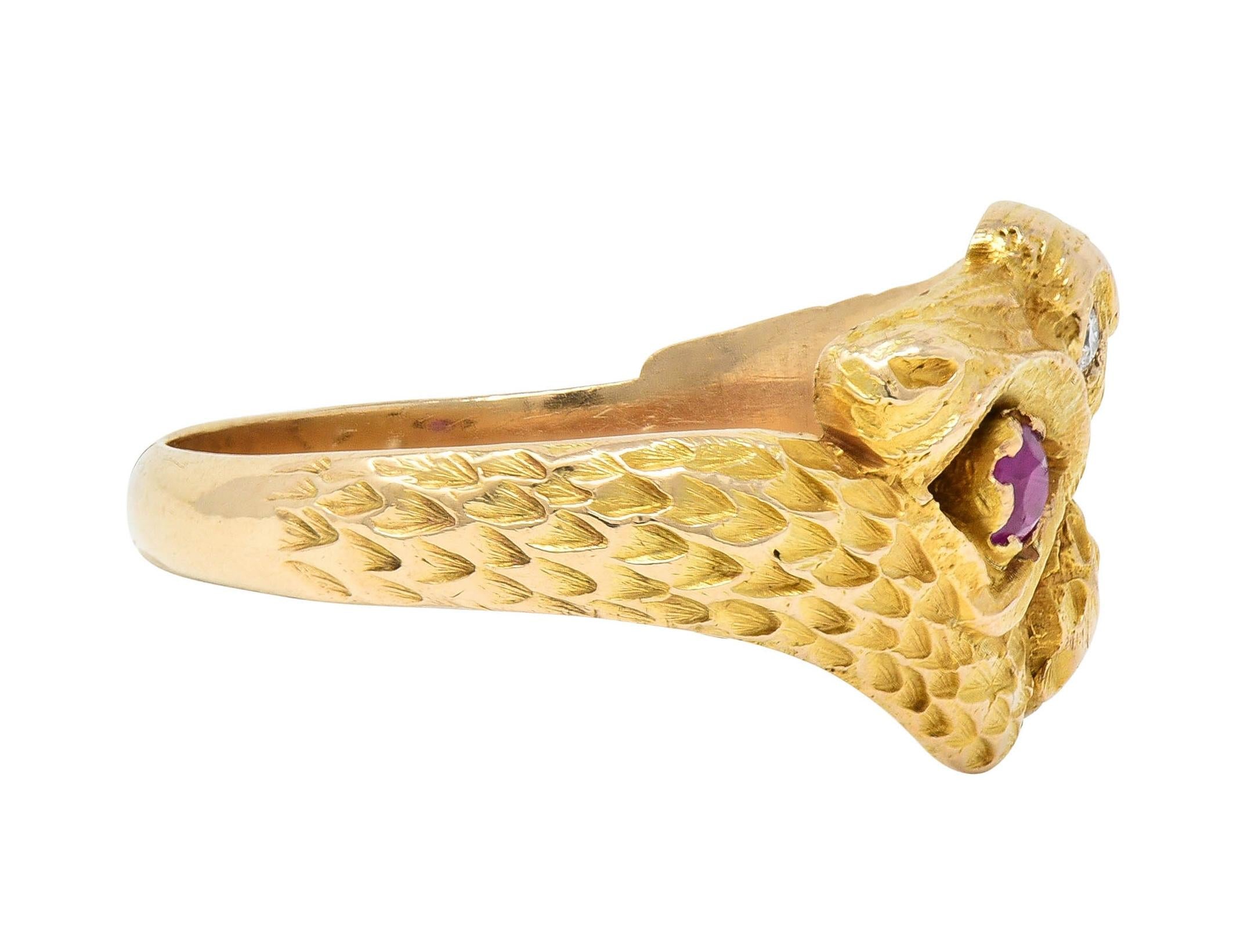 Victorian Ruby Diamond 14 Karat Yellow Gold Antique Unisex Griffin Ring