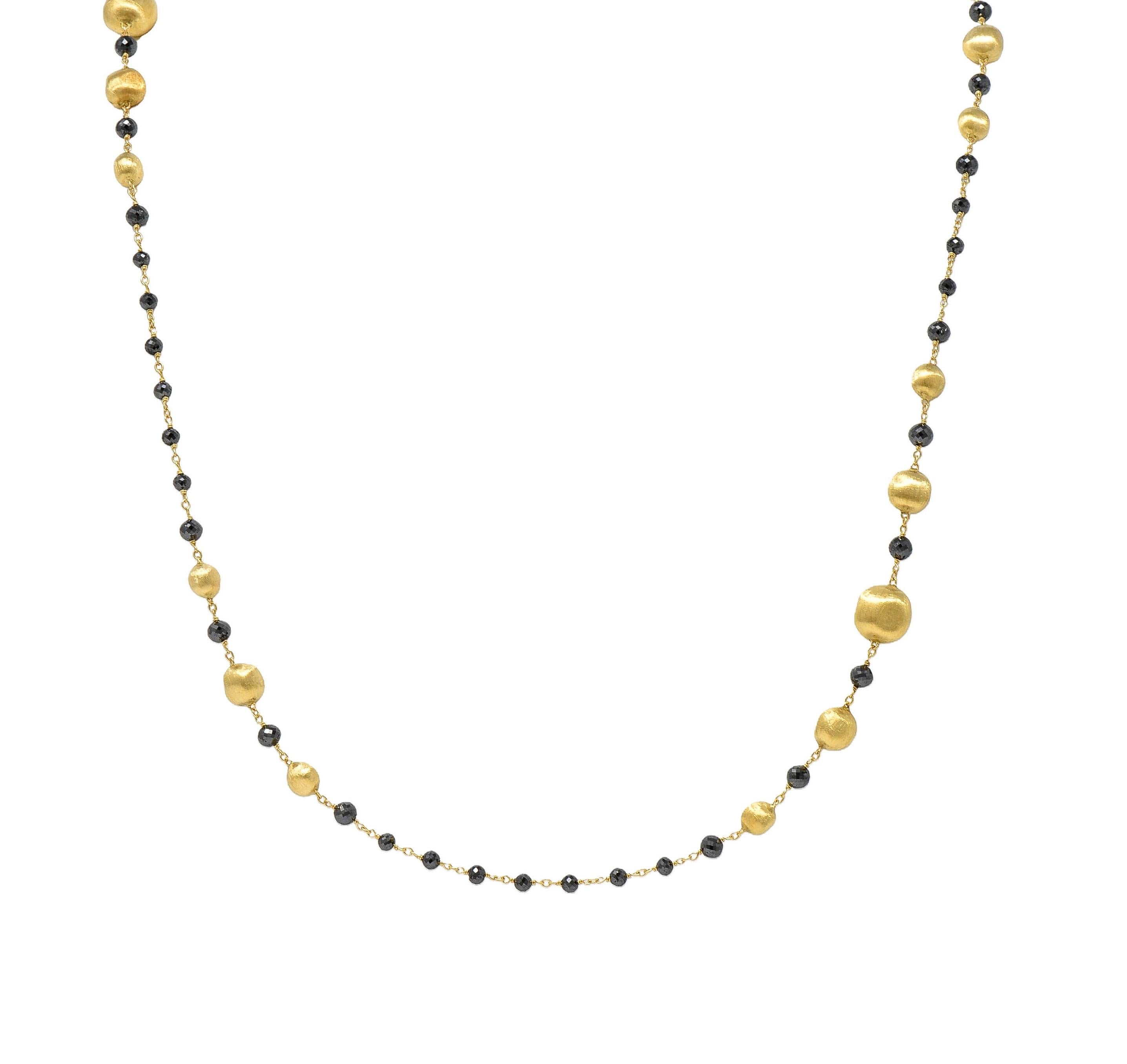 Marco Bicego Contemporary Faceted Black Diamond 18K Gold Bead Africa Necklace