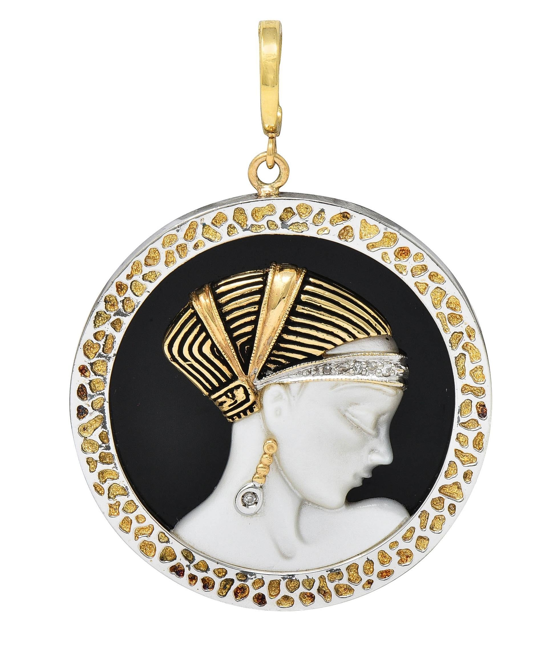 Erté 1980 Diamond Onyx Pearl 14K Gold Silver Love's Enchantment Pendant Brooch