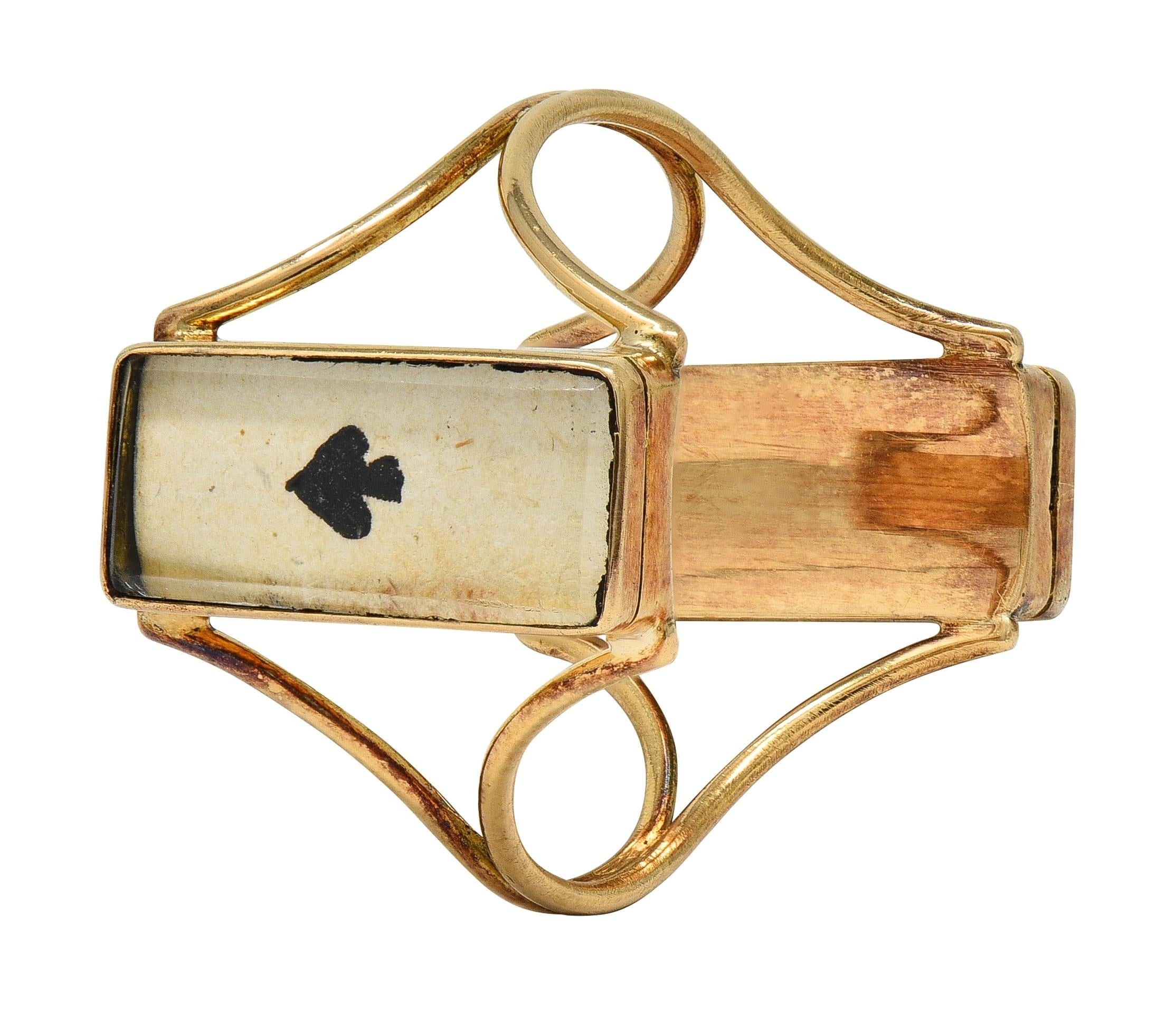 Georgian Quartz 14K Yellow Gold Antique Playing Card Double Compartment Ring