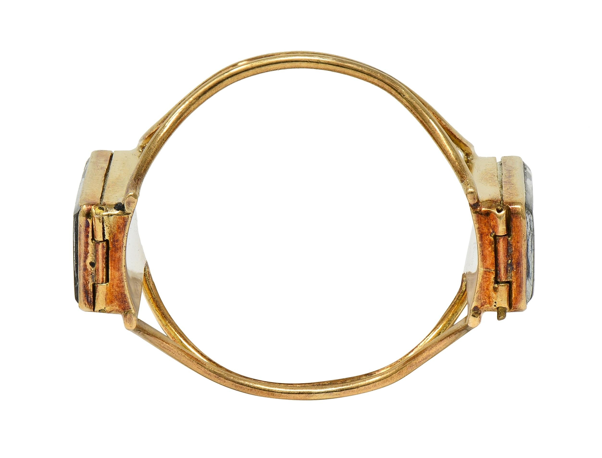 Georgian Quartz 14K Yellow Gold Antique Playing Card Double Compartment Ring