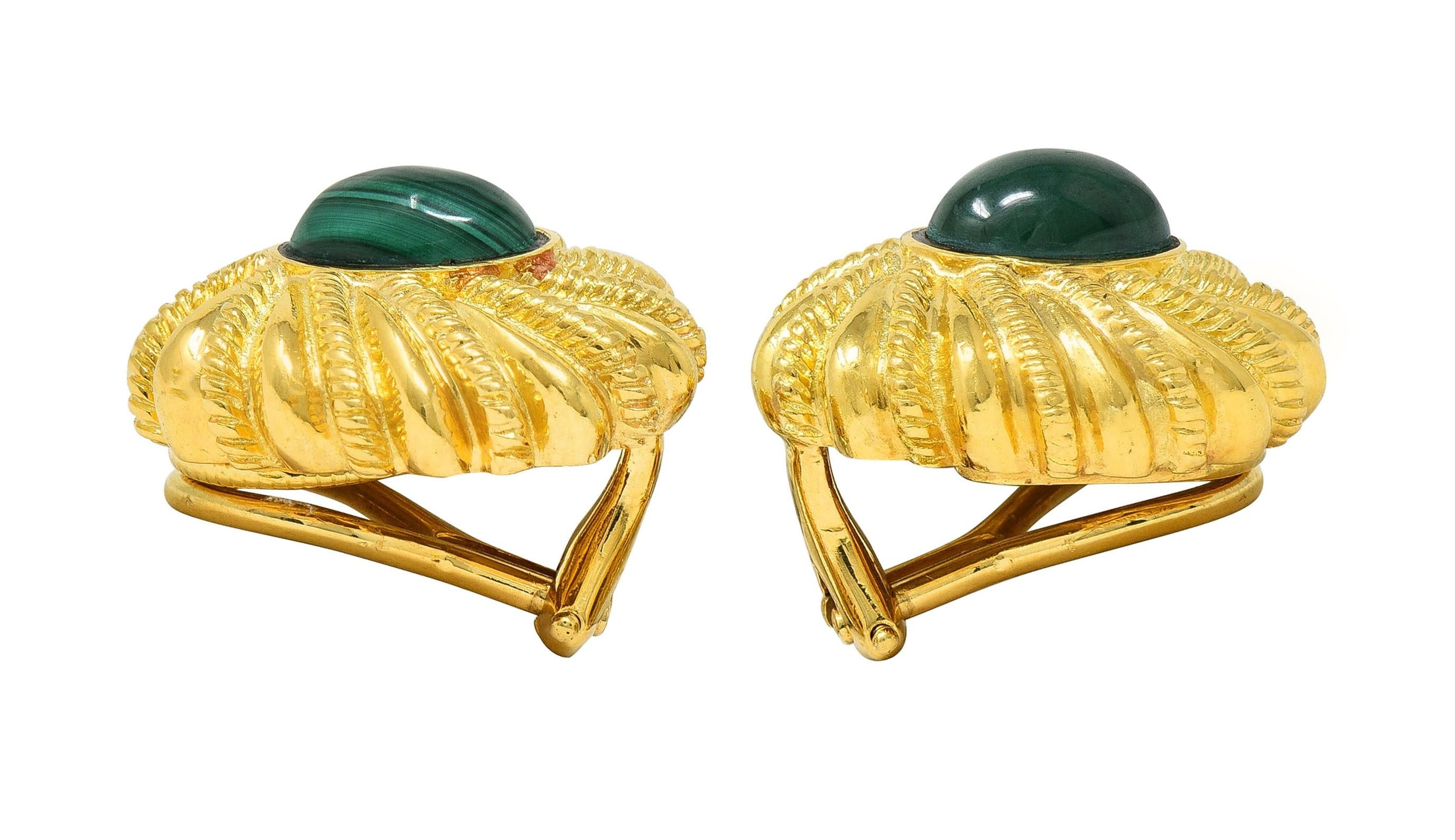 Jean Schlumberger Tiffany & Co. Malachite 18K Twist Vintage Ear-Clip Earrings