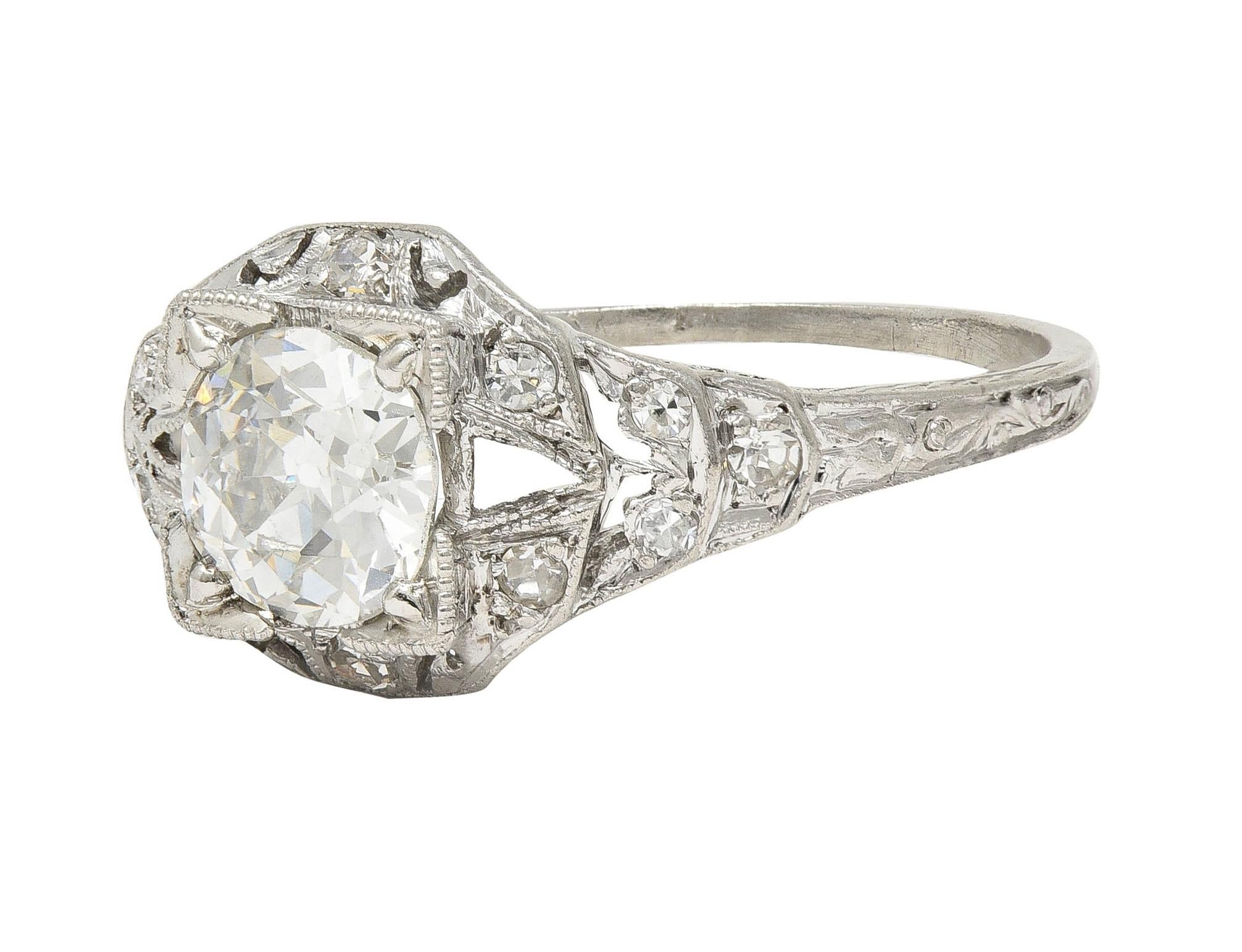 Art Deco 1.13 CTW Old European Cut Diamond Platinum Vintage Engagement Ring