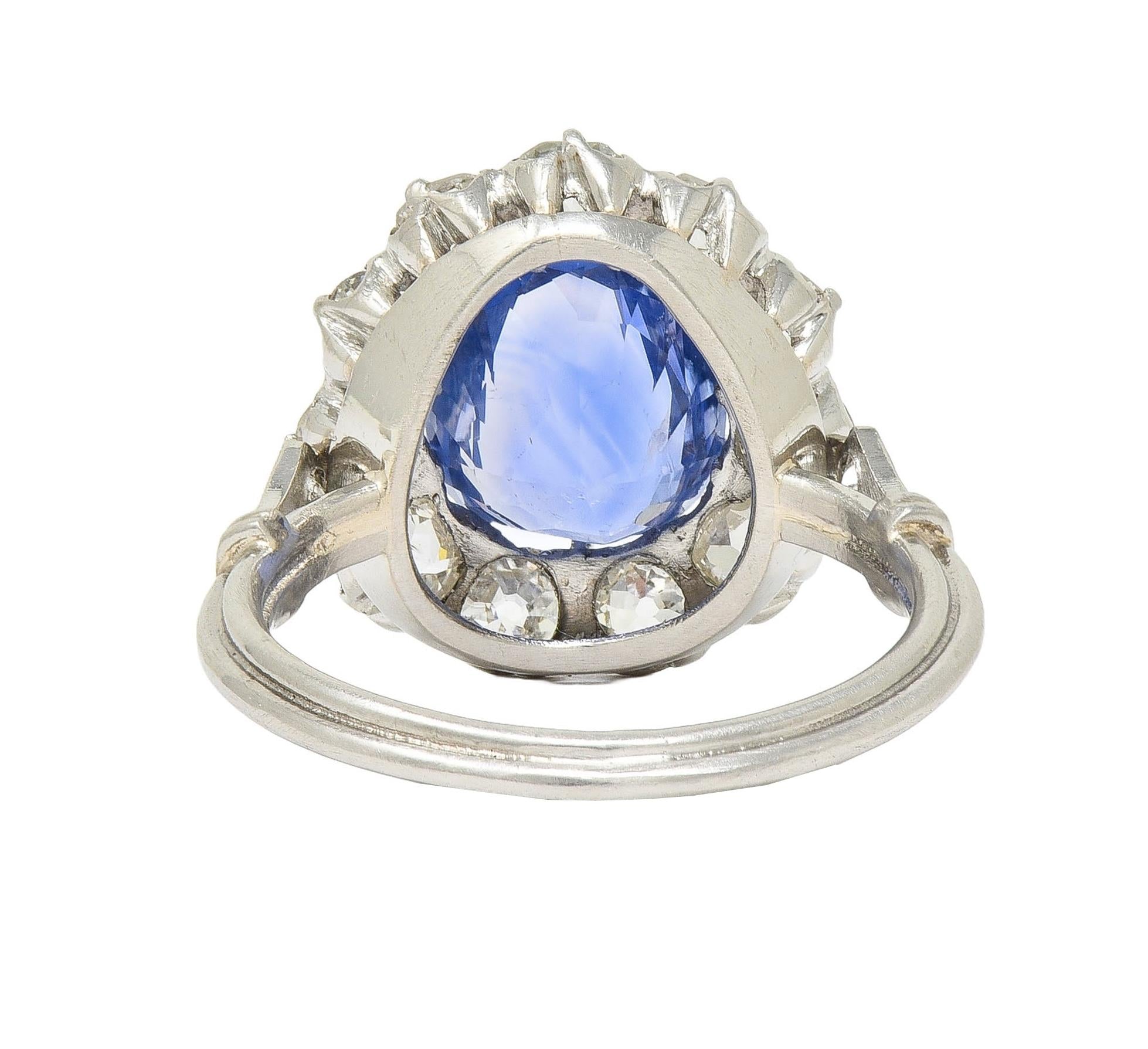 Art Deco 4.14 CTW No Heat Ceylon Sapphire Diamond Platinum Vintage Halo Ring GIA