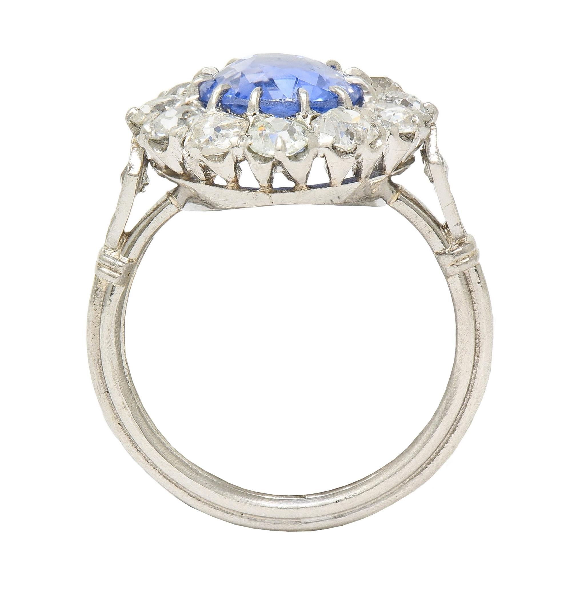 Art Deco 4.14 CTW No Heat Ceylon Sapphire Diamond Platinum Vintage Halo Ring GIA