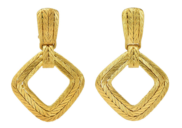 Buccellati 1970's 18K Yellow Gold Rope Vintage Door Knocker Ear-Clip Earrings