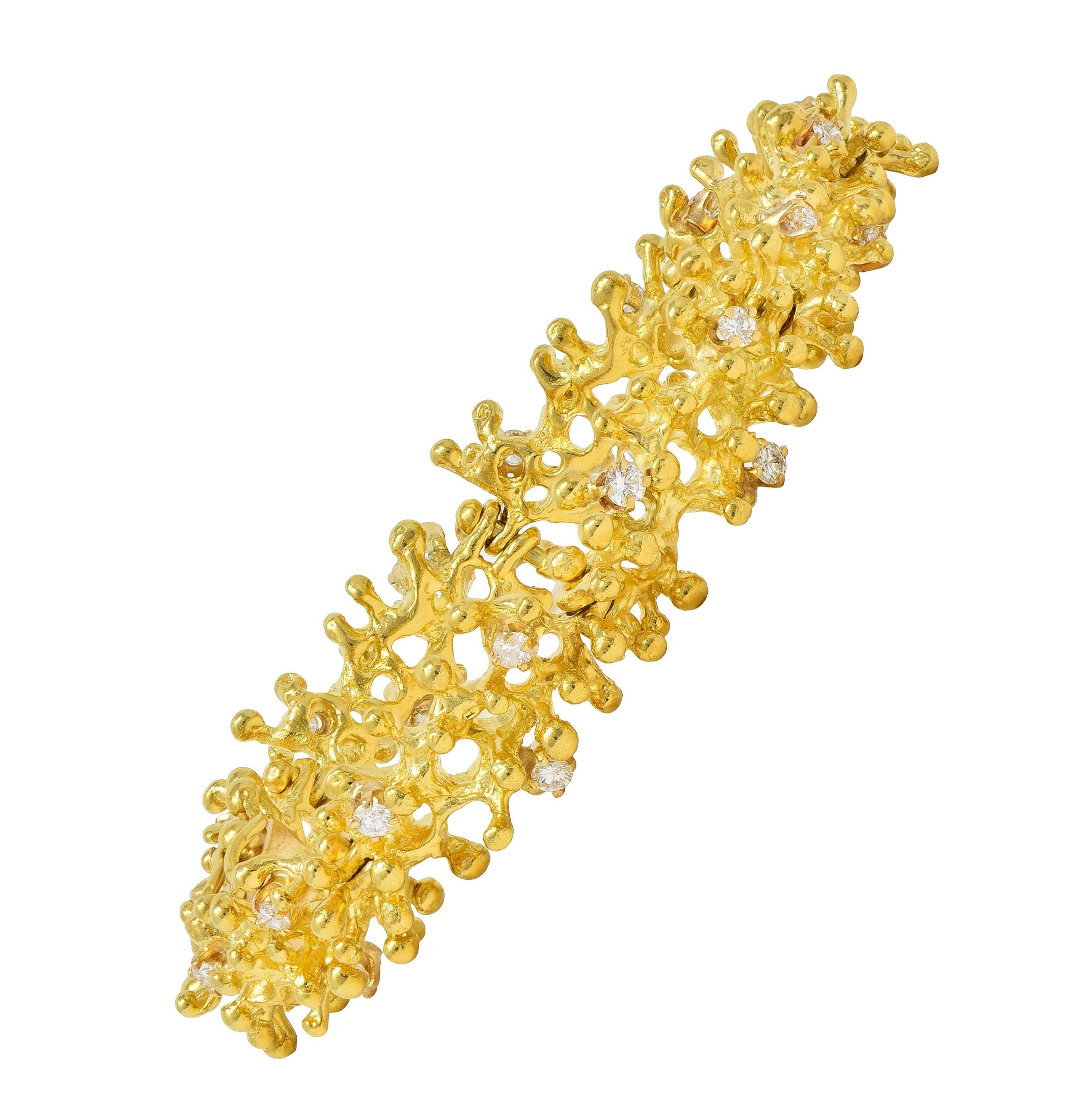 Ed Weiner 1960's Brutalist 0.96 CTW Diamond 14K Yellow Gold Vintage Bracelet