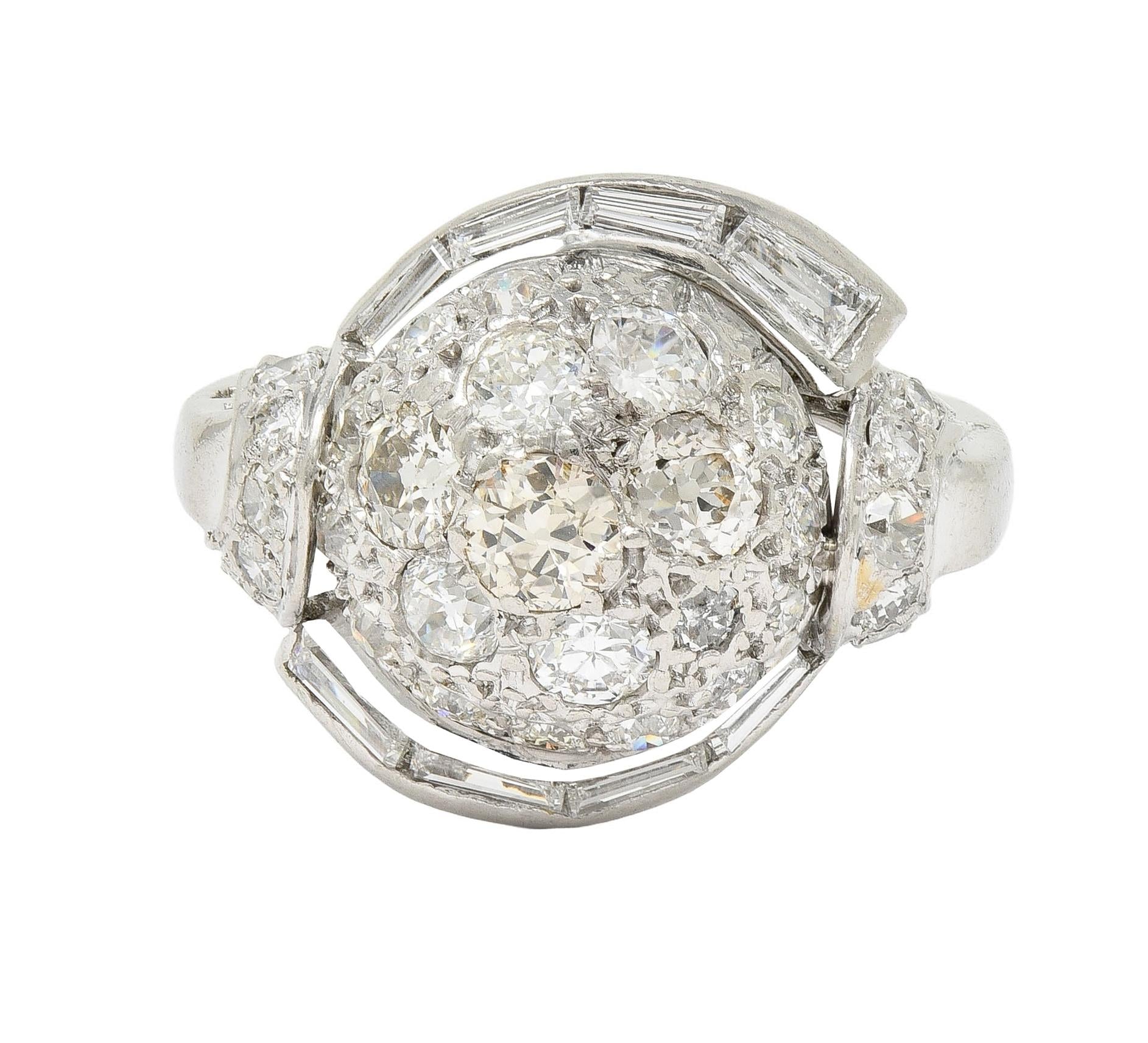 Mid-Century 2.33 CTW Diamond Platinum Vintage Domed Swirl Cocktail Ring