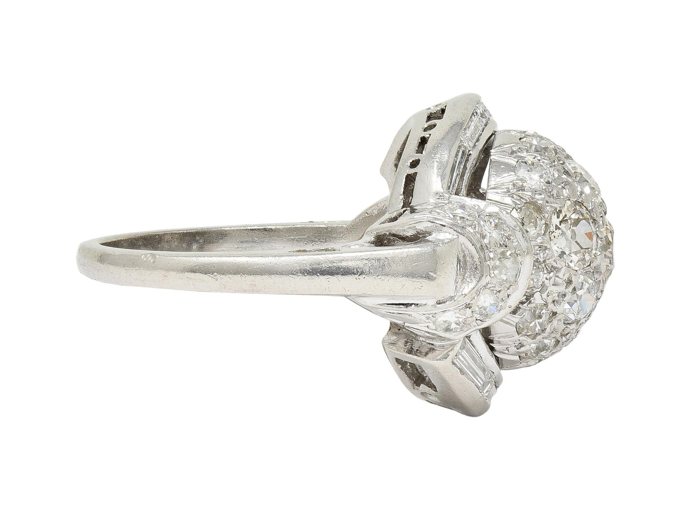 Mid-Century 2.33 CTW Diamond Platinum Vintage Domed Swirl Cocktail Ring