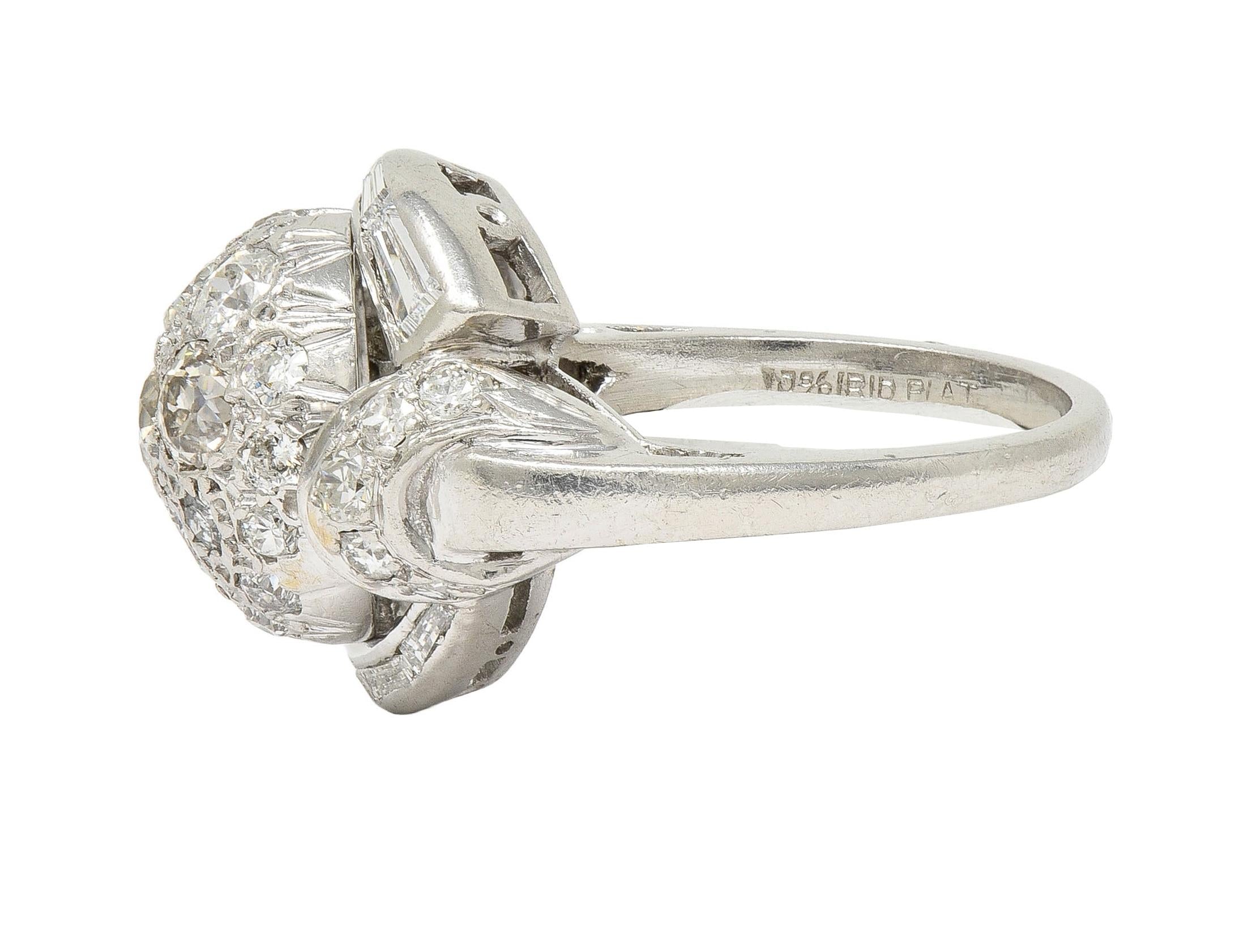 Mid-Century 2.33 CTW Diamond Platinum Vintage Domed Swirl Cocktail Ring