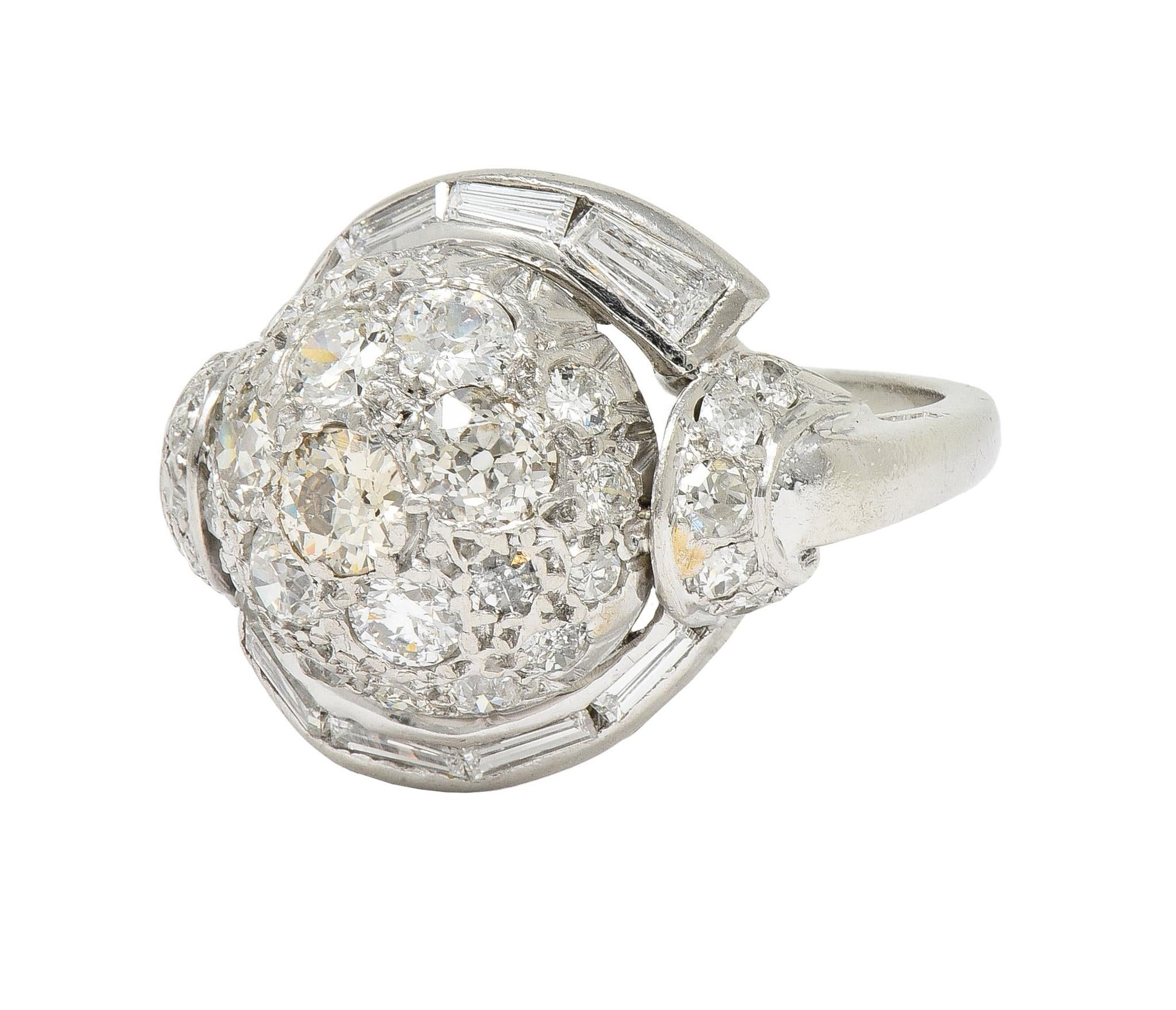 Mid-Century 2.33 CTW Diamond Platinum Vintage Domed Swirl Cocktail Ring