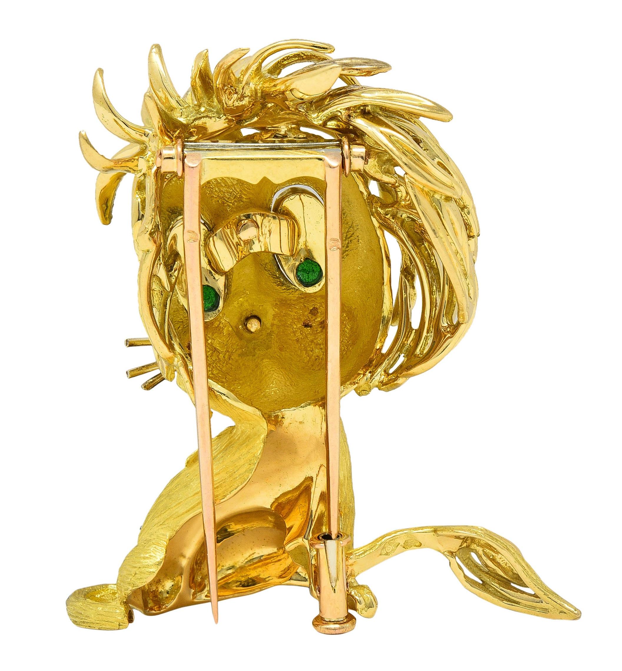 Jean & Pierre Bellin French Vintage Enamel 18 Karat Gold Disheveled Lion Brooch