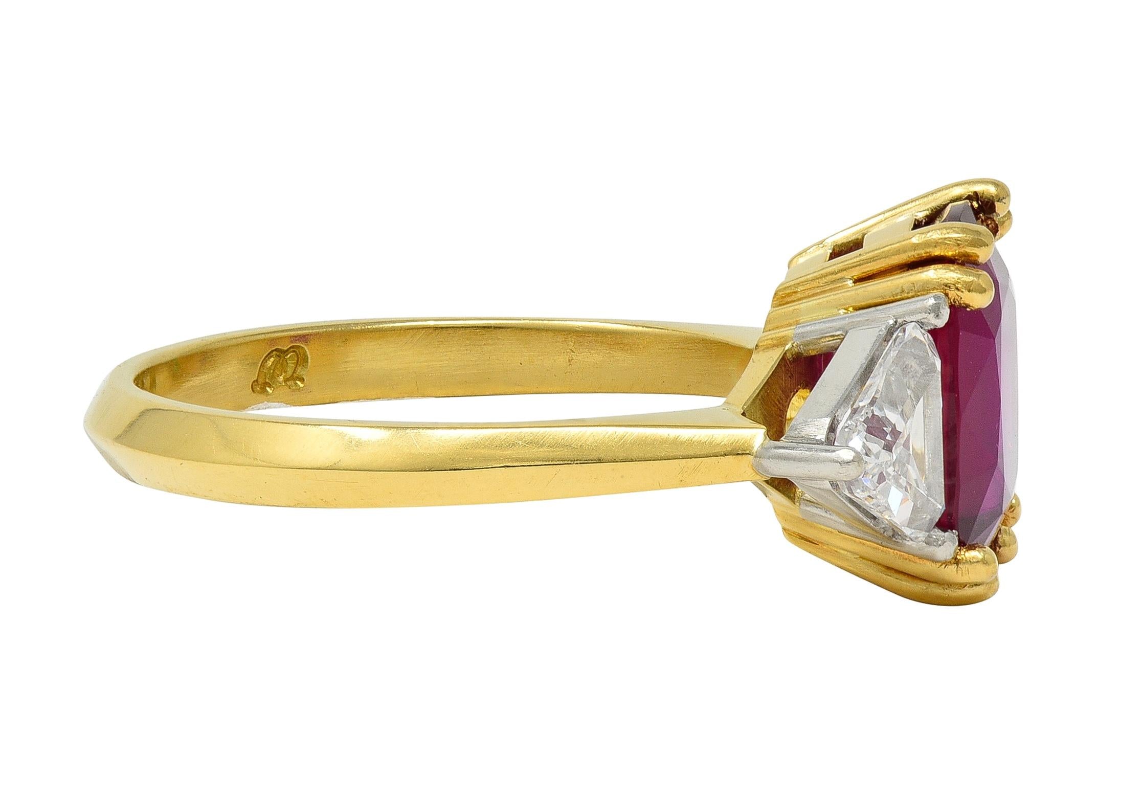 4.45 CTW No Heat Pigeon Blood Ruby Diamond Platinum 18K Gold Vintage Ring GRS