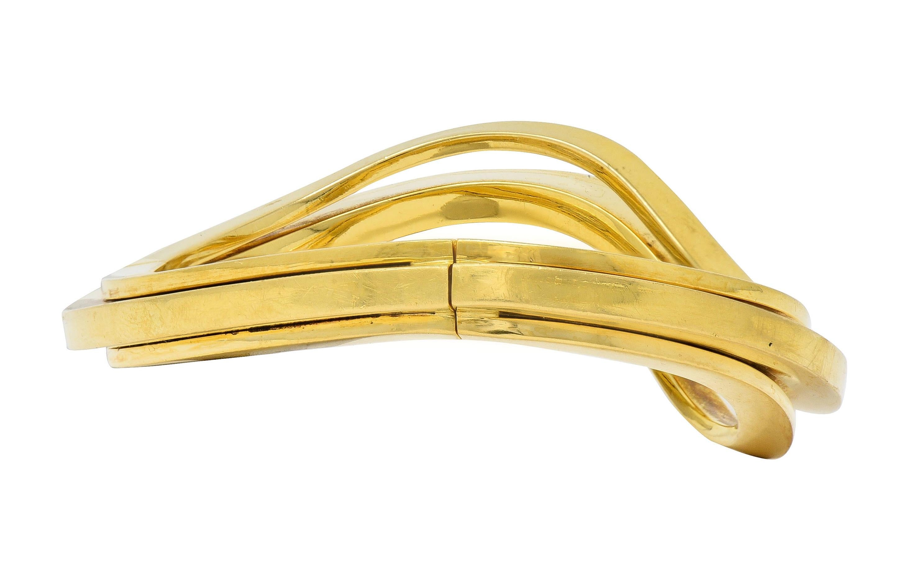 Pesavento 2000's 18 Karat Yellow Gold Modernist Wave Bangle Bracelet