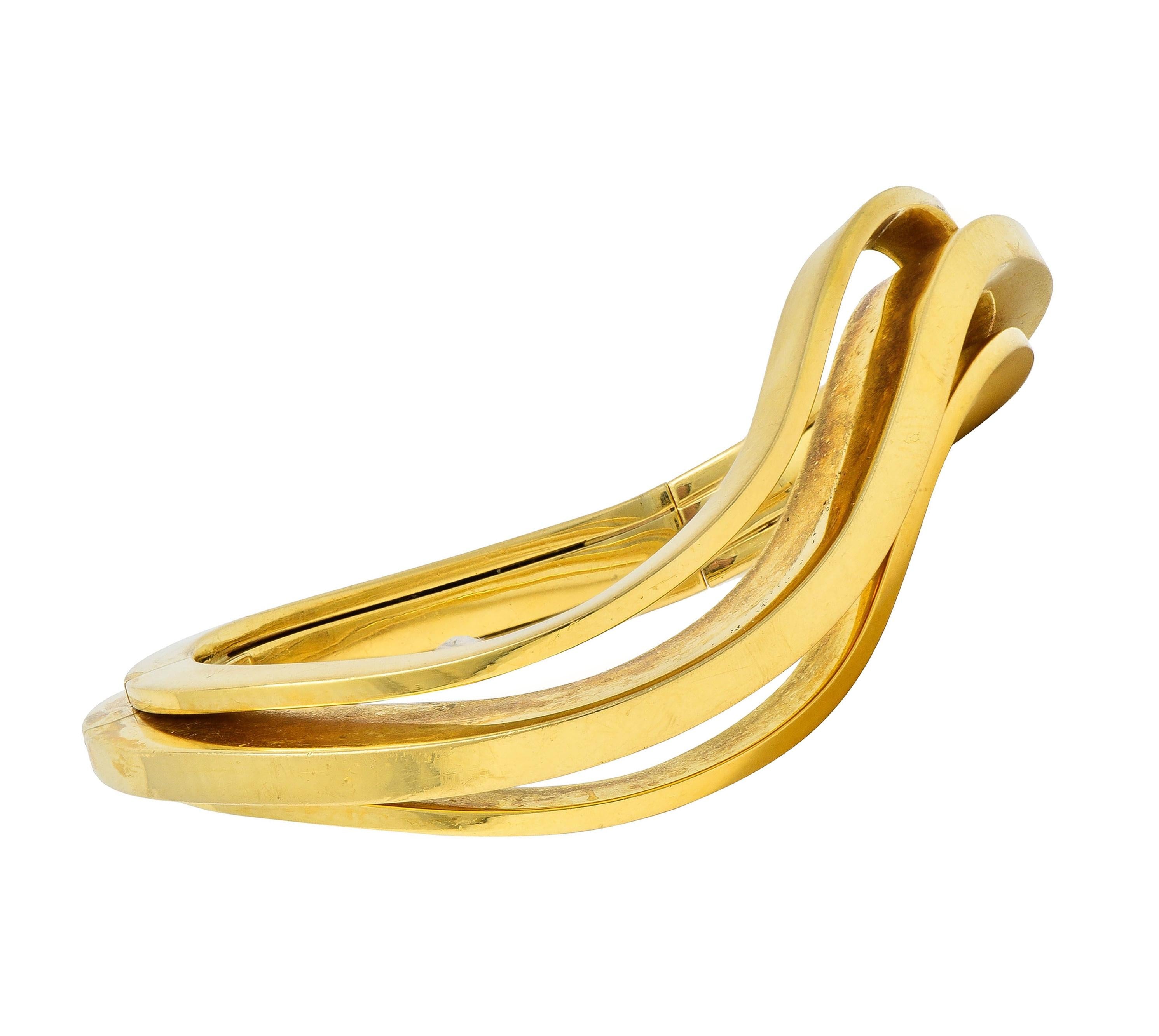 Pesavento 2000's 18 Karat Yellow Gold Modernist Wave Bangle Bracelet