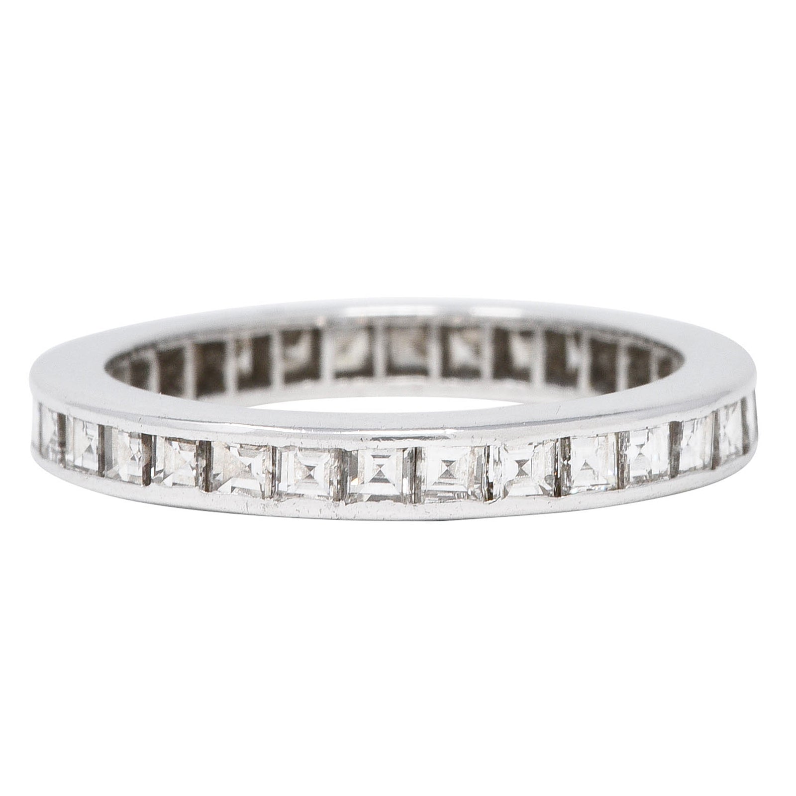 Mid-Century 1.60 CTW Square Step-Cut Diamond Platinum Vintage Eternity Channel Band Ring Wilson's Estate Jewelry