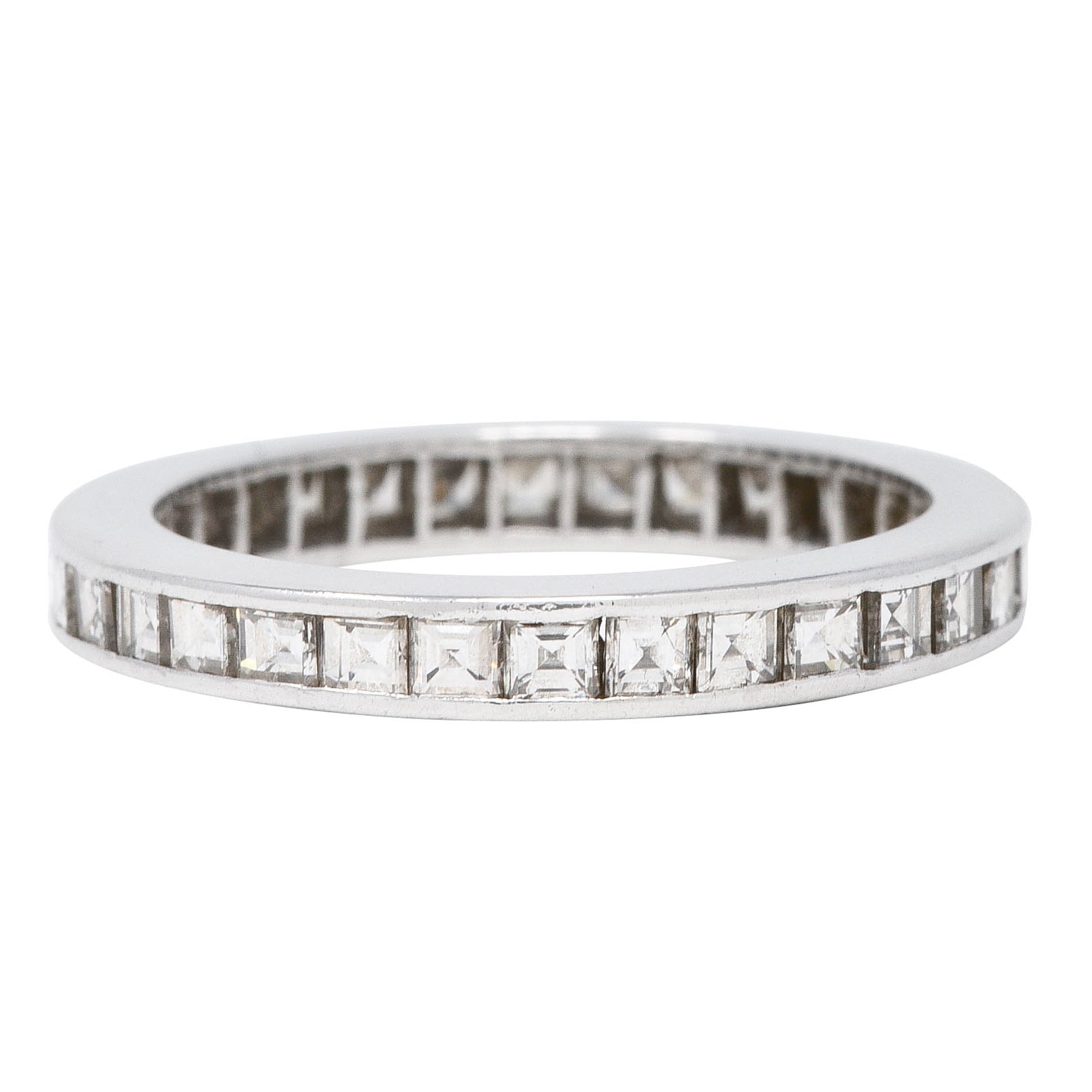 Mid-Century 1.60 CTW Square Step-Cut Diamond Platinum Vintage Eternity Channel Band Ring Wilson's Estate Jewelry