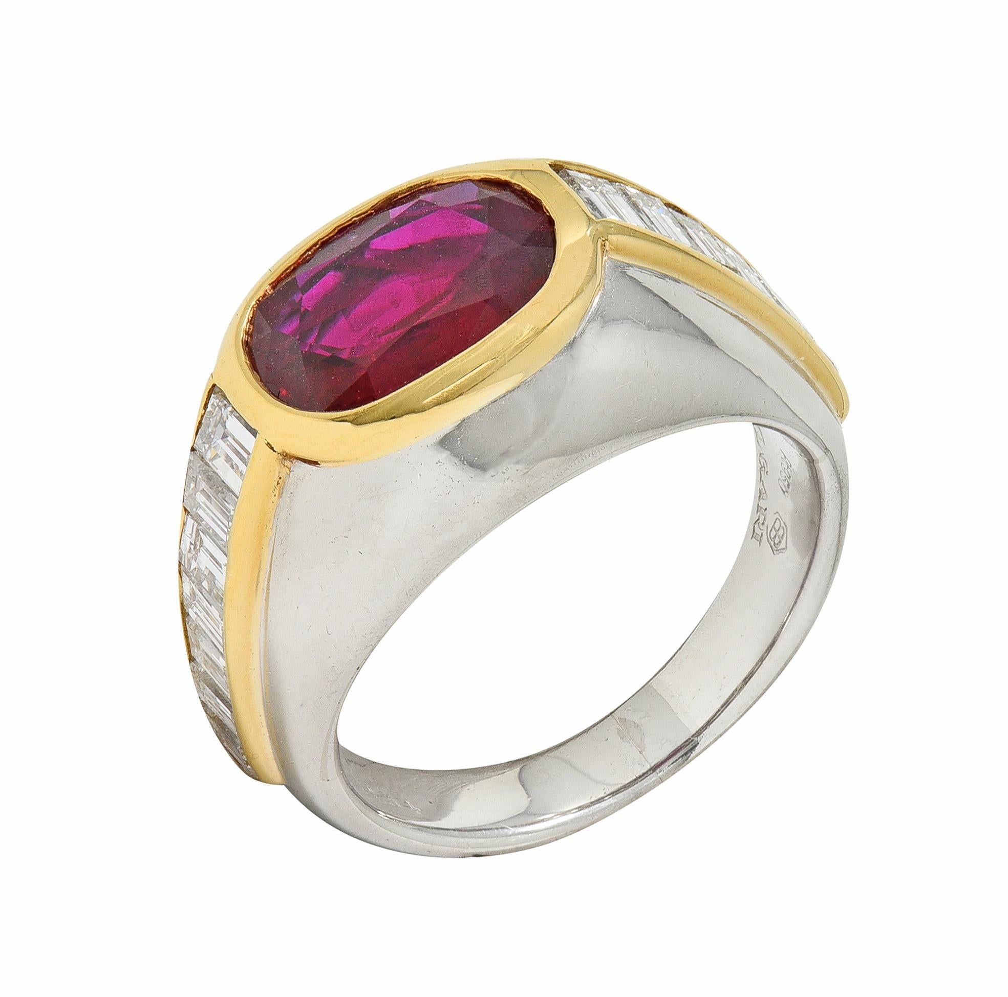 Bulgari 1970's Ruby Diamond Platinum 18 Karat Yellow Gold Vintage Bombé Ring