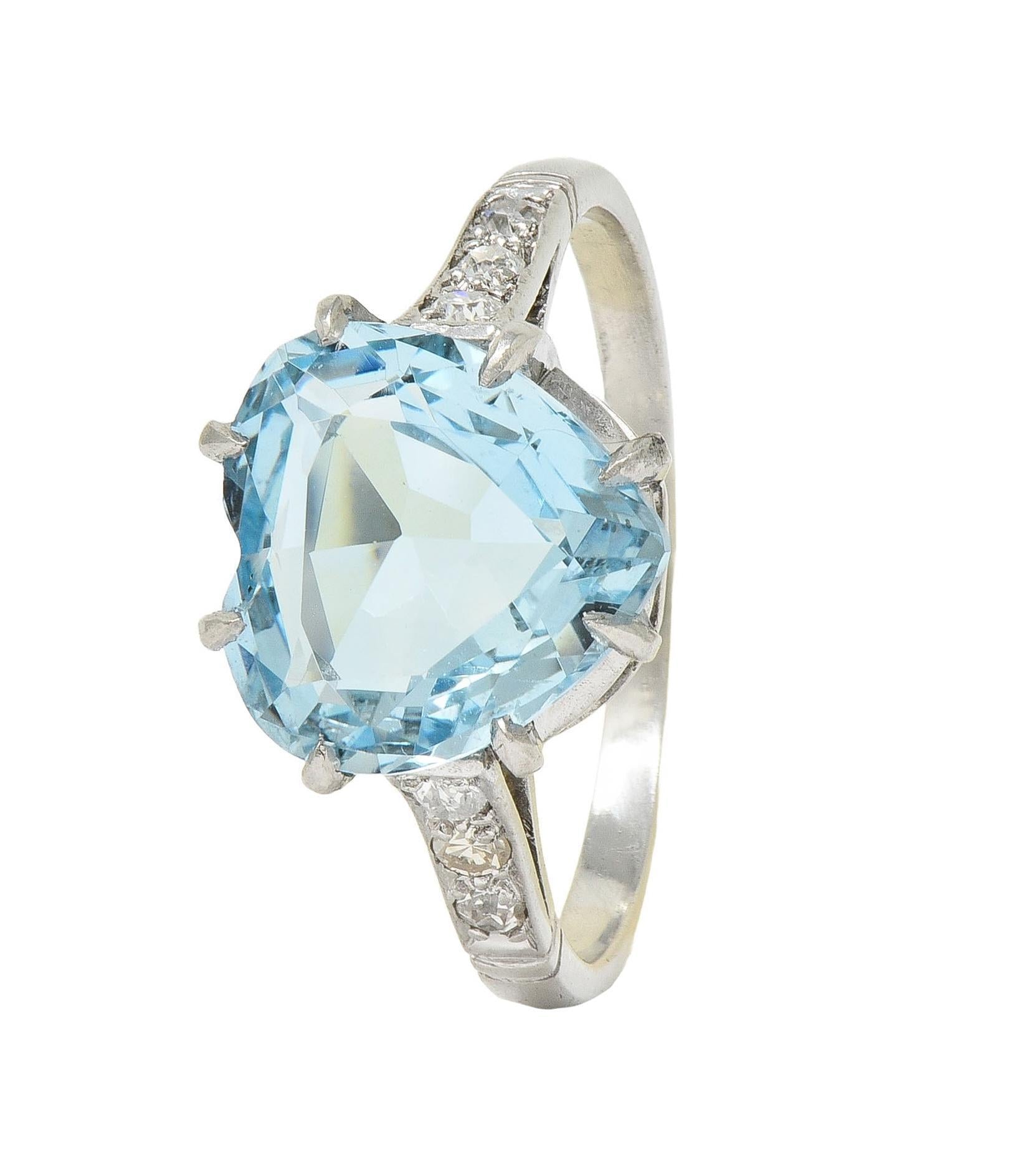 Mid-Century 2.78 CTW Aquamarine Diamond Platinum Vintage Heart Ring