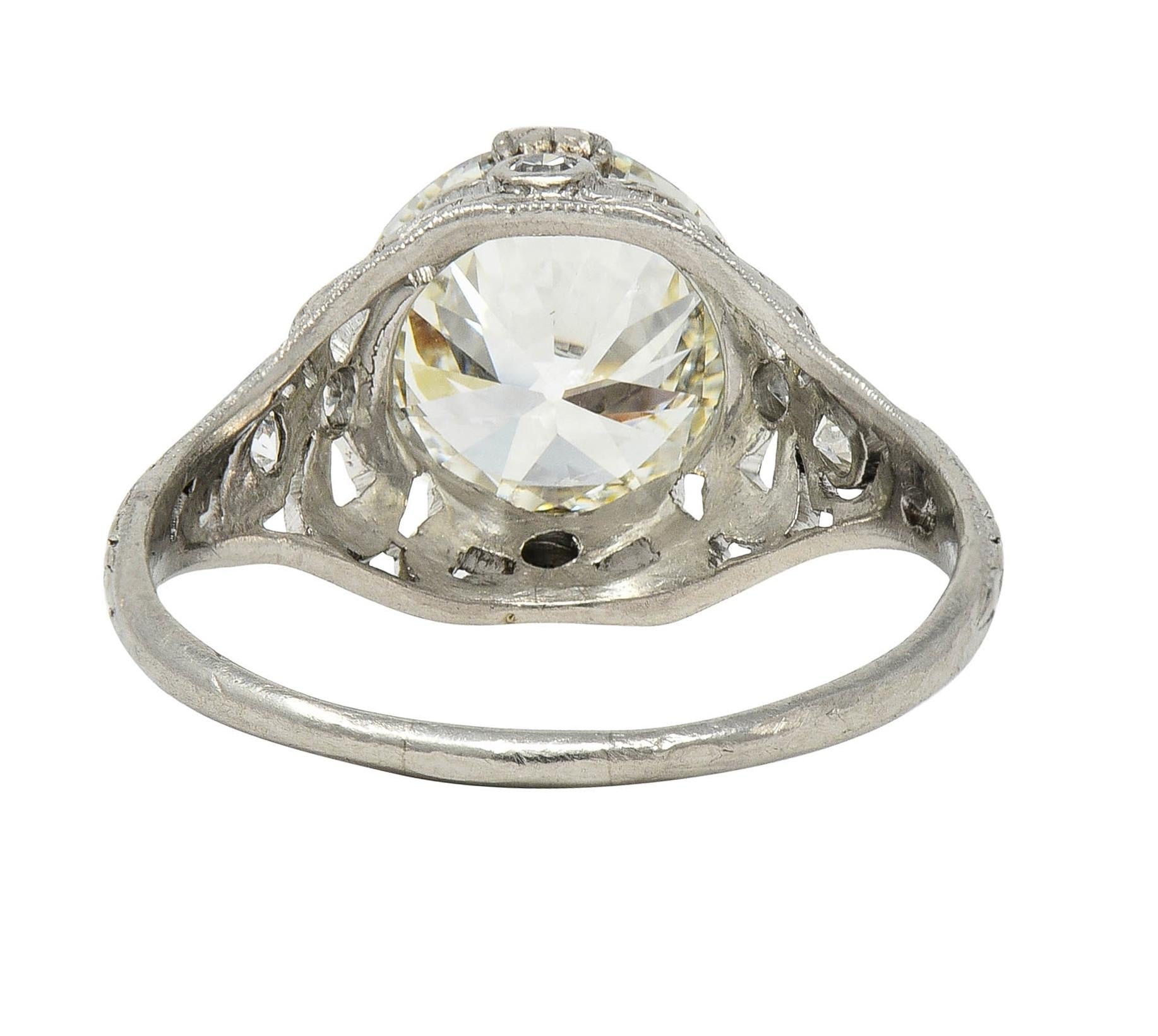 Belle Epoque 2.97 CTW Old European Diamond Platinum Bow Antique Engagement Ring