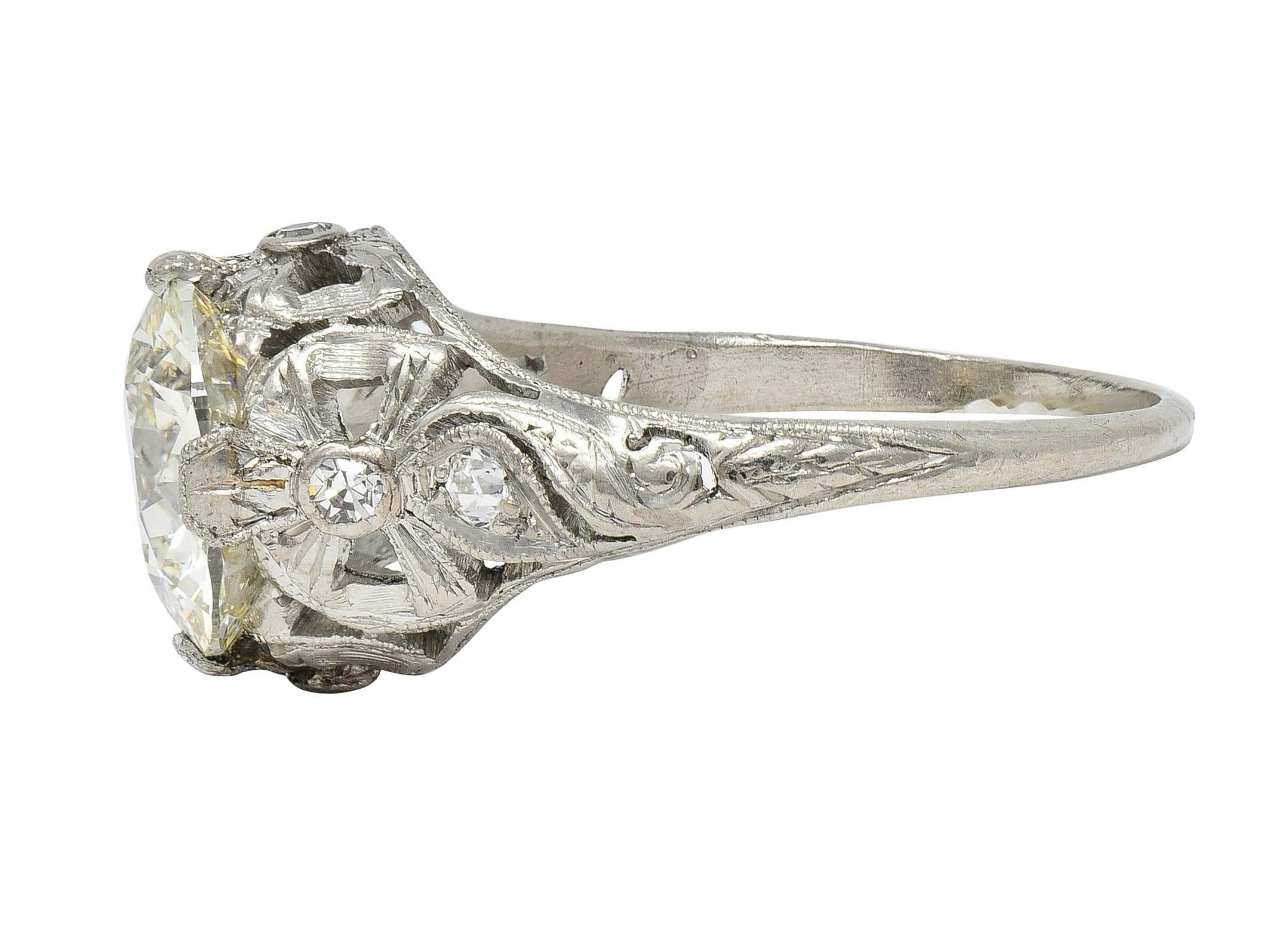 Belle Epoque 2.97 CTW Old European Diamond Platinum Bow Antique Engagement Ring