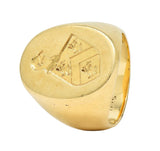 Victorian 14K Yellow Gold Antique Heraldic Crest Intaglio Unisex Signet Ring