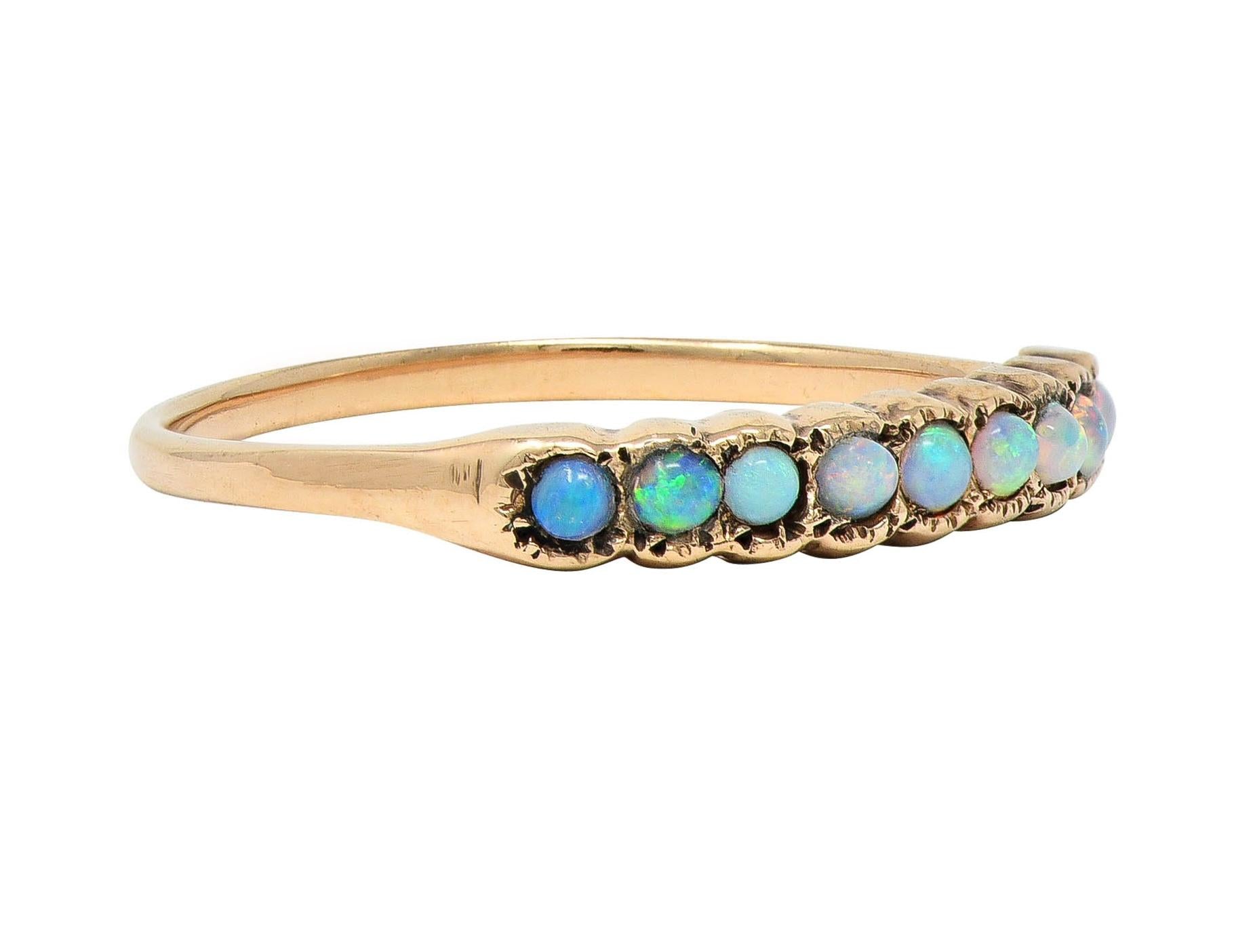 Victorian Opal 14 Karat Rose Gold Nine Stone Antique Stacking Band Ring