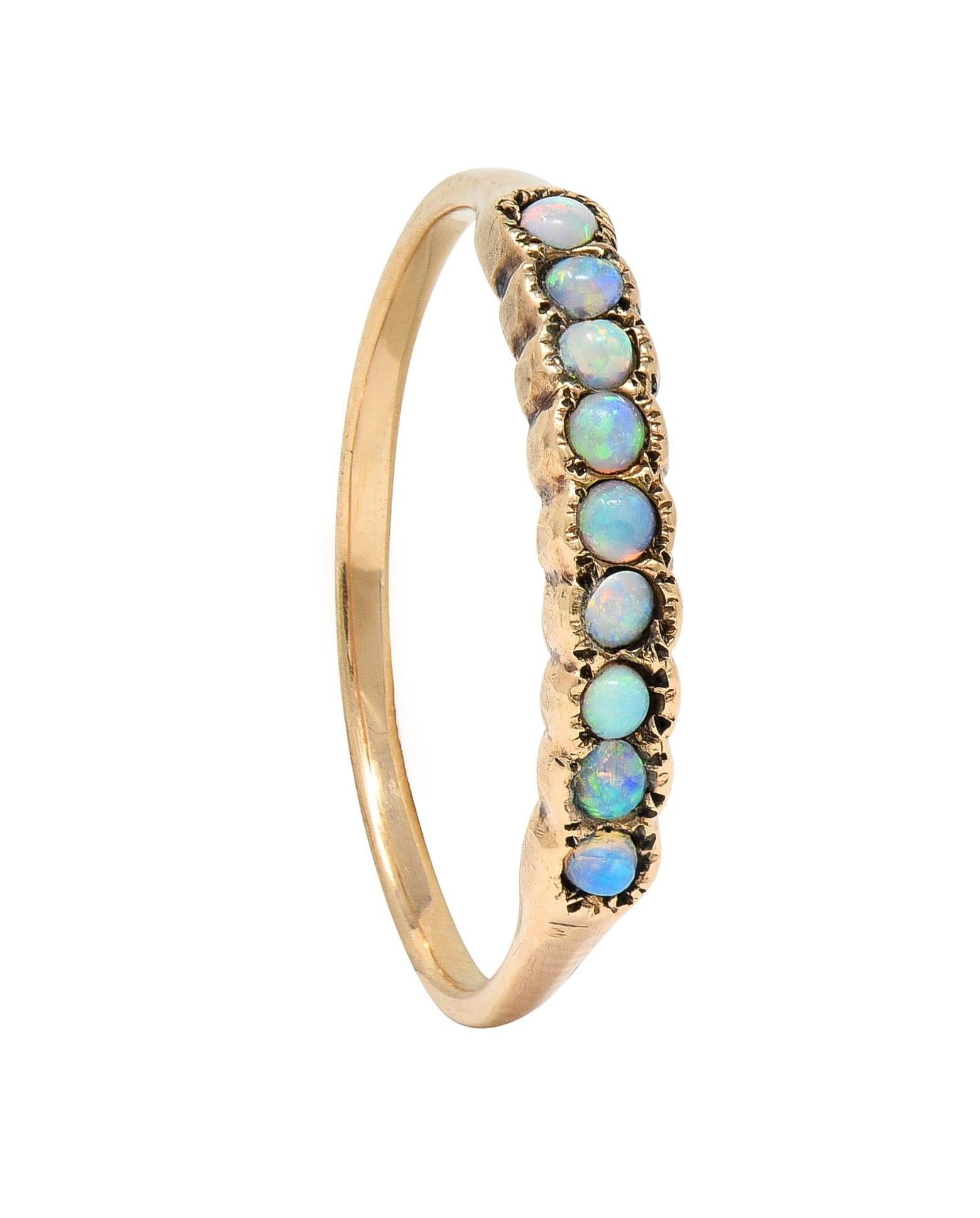 Victorian Opal 14 Karat Rose Gold Nine Stone Antique Stacking Band Ring