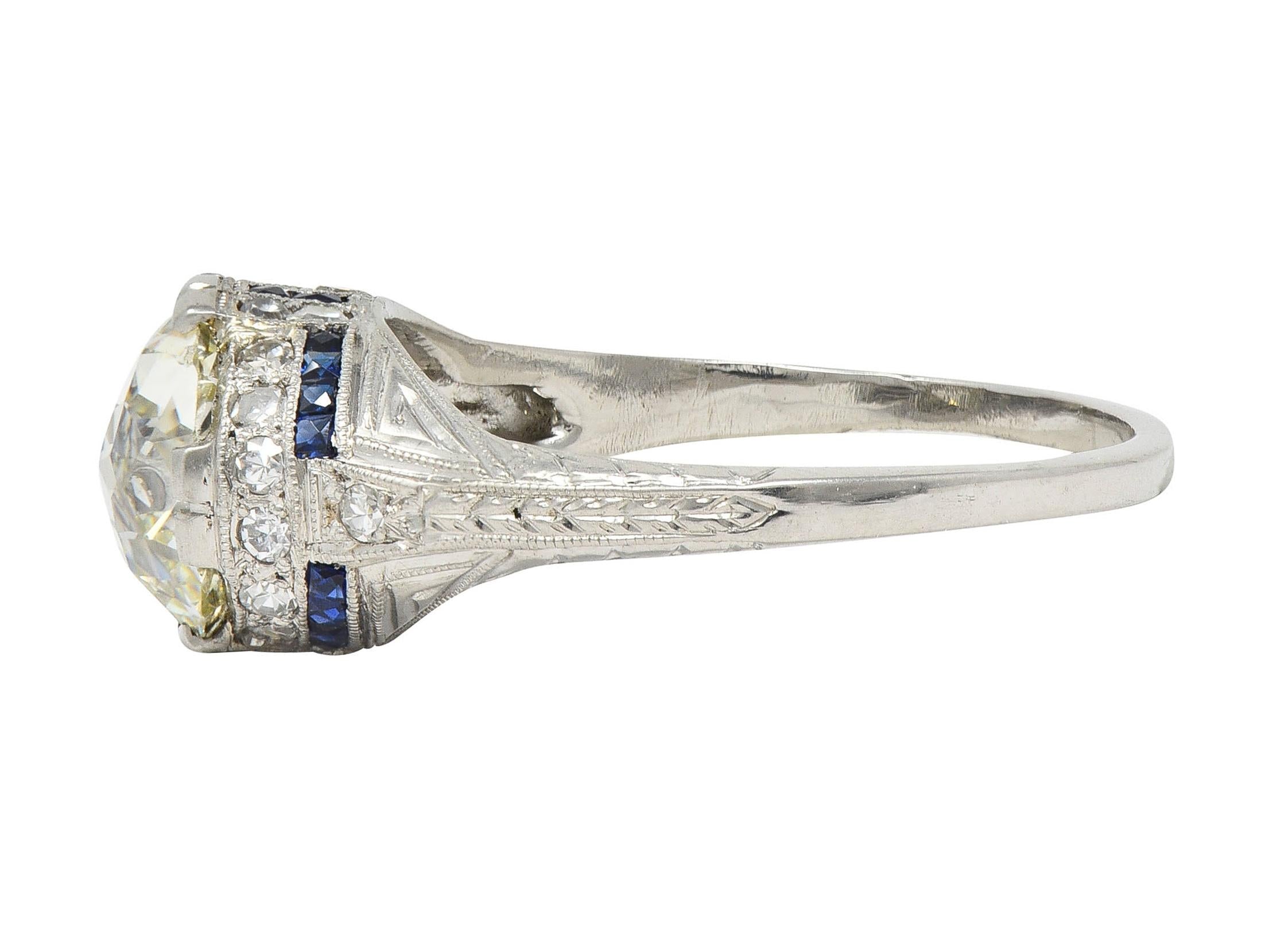 Art Deco 3.29 CTW Jubilee Diamond Sapphire Platinum Vintage Engagement Ring GIA