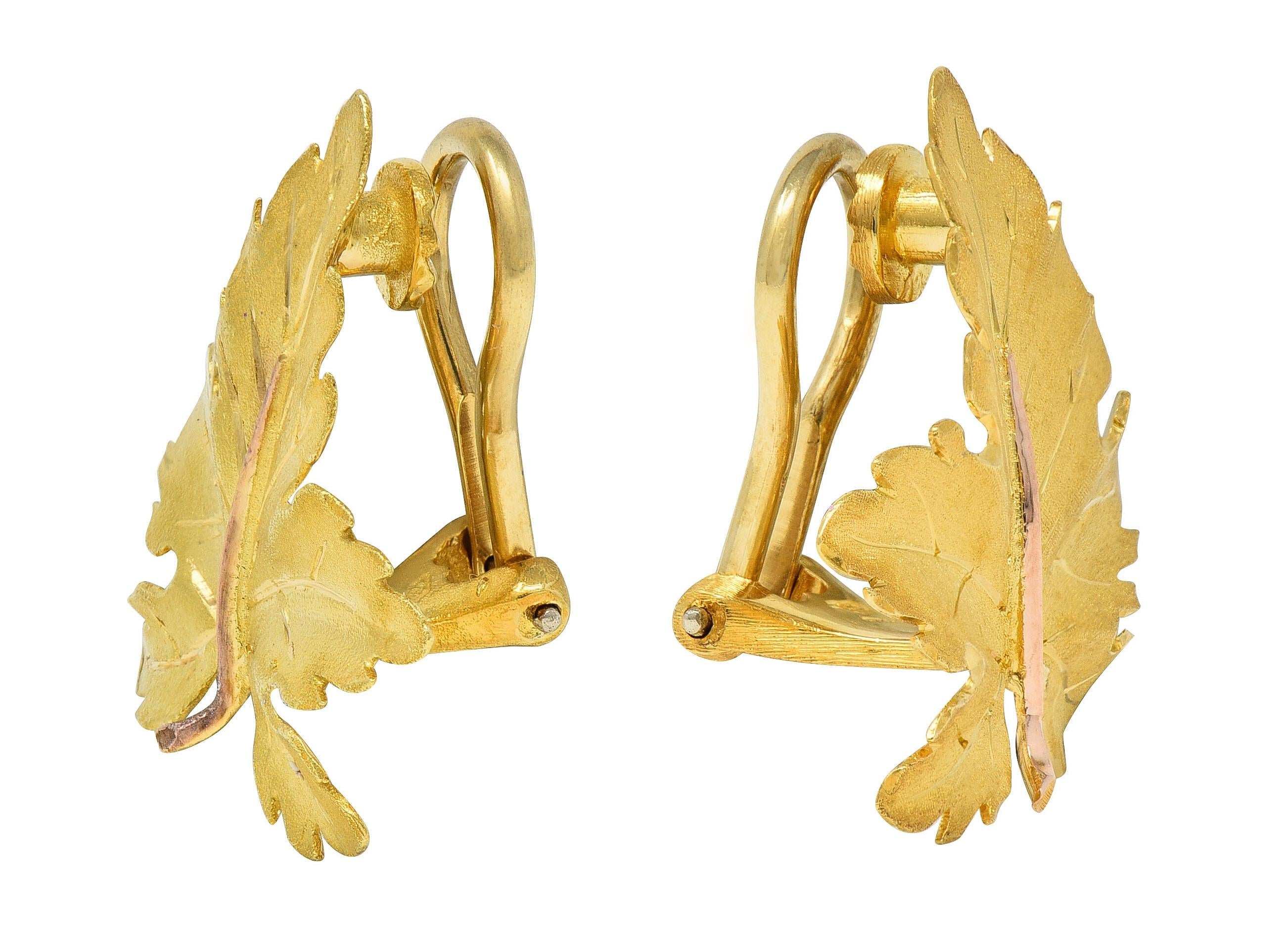 Buccellati 1970's 18 Karat Two-Tone Gold Vintage Leaf Ear-Clip Earrings