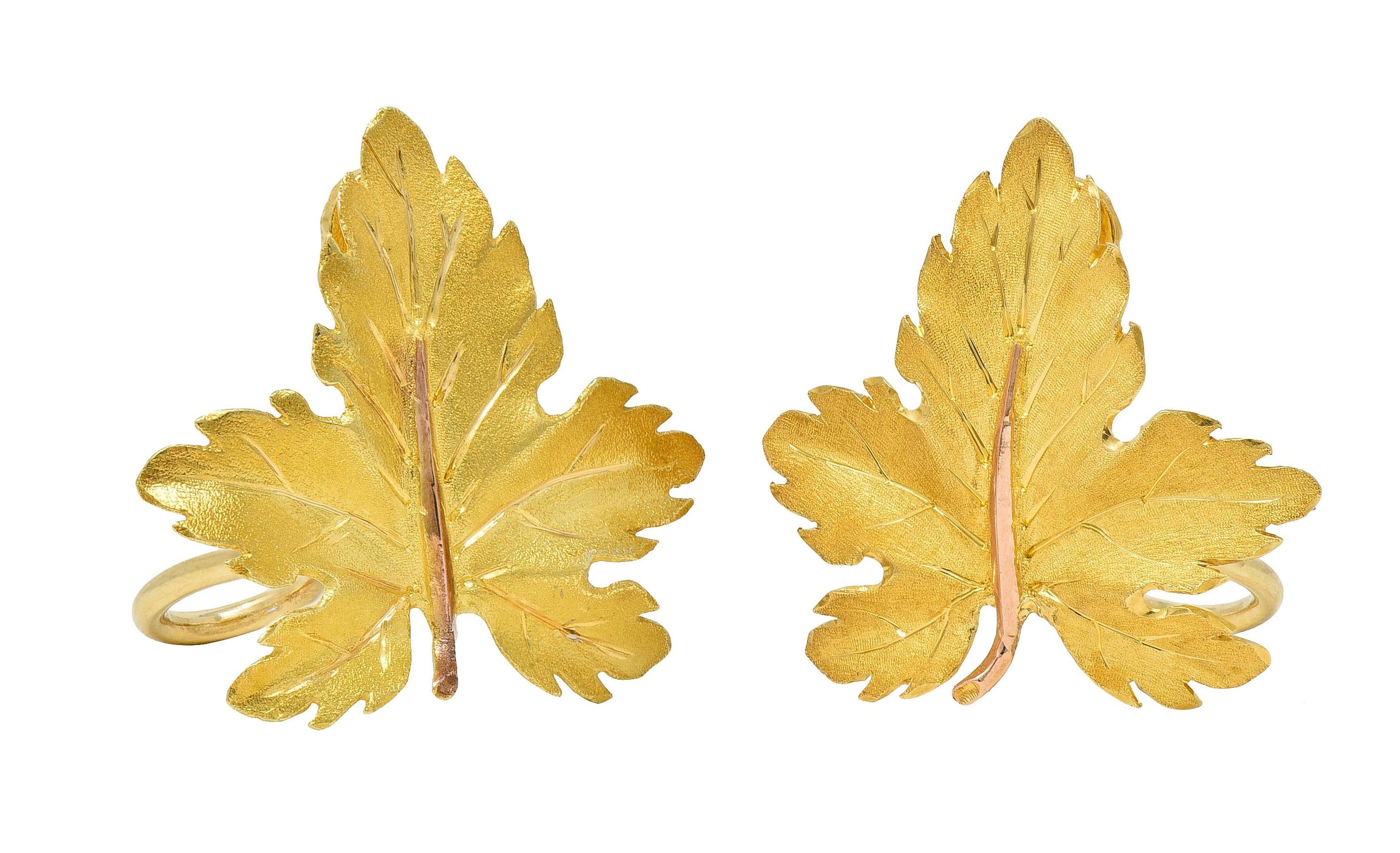 Buccellati 1970's 18 Karat Two-Tone Gold Vintage Leaf Ear-Clip Earrings