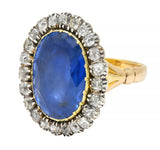 Georgian 13.01 CTW No Heat Burma Sapphire Diamond Silver 14 Karat Gold Ring