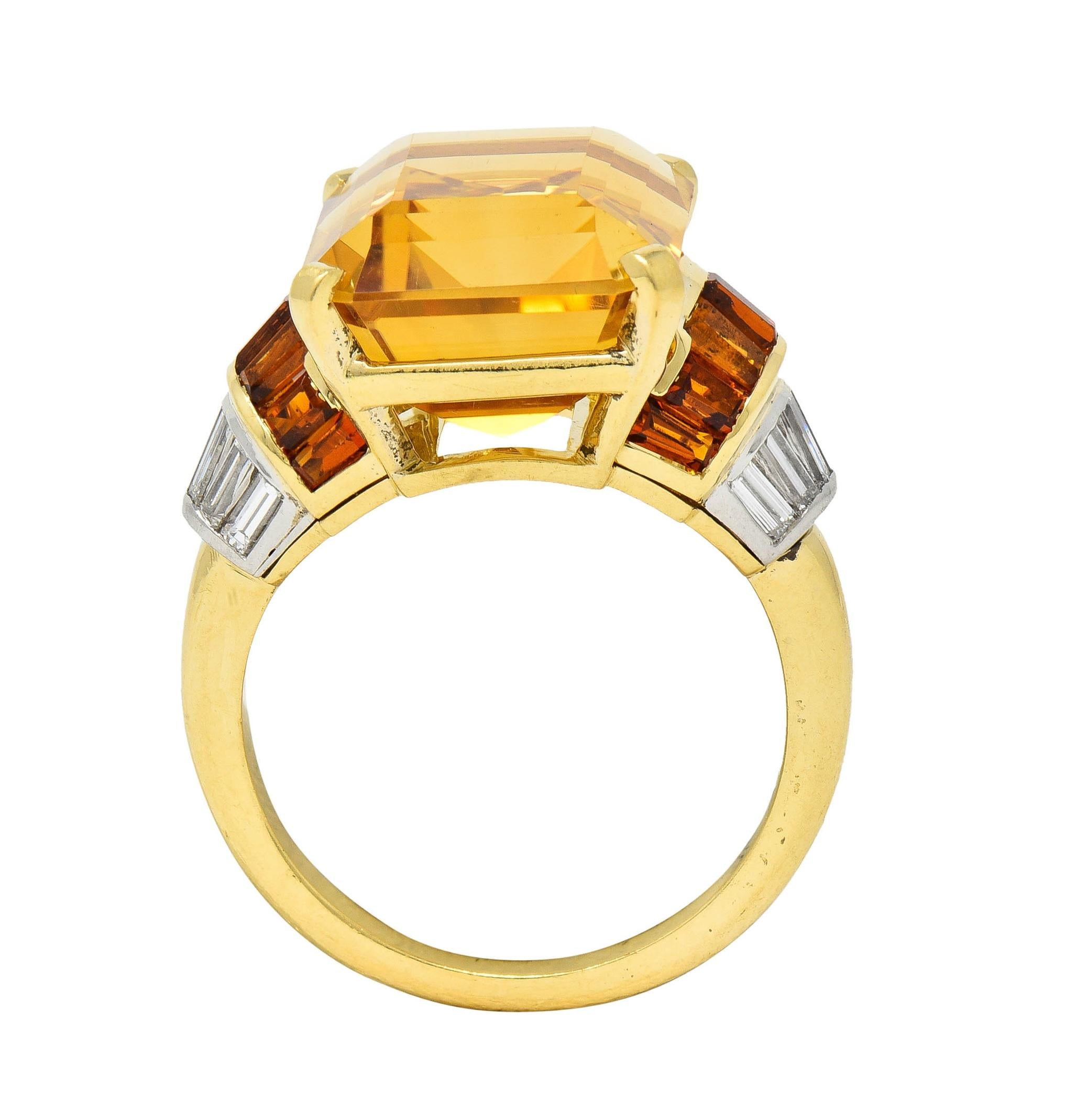 Mid-Century 14.85 CTW Citrine Diamond Platinum 18 Karat Gold Vintage Ring