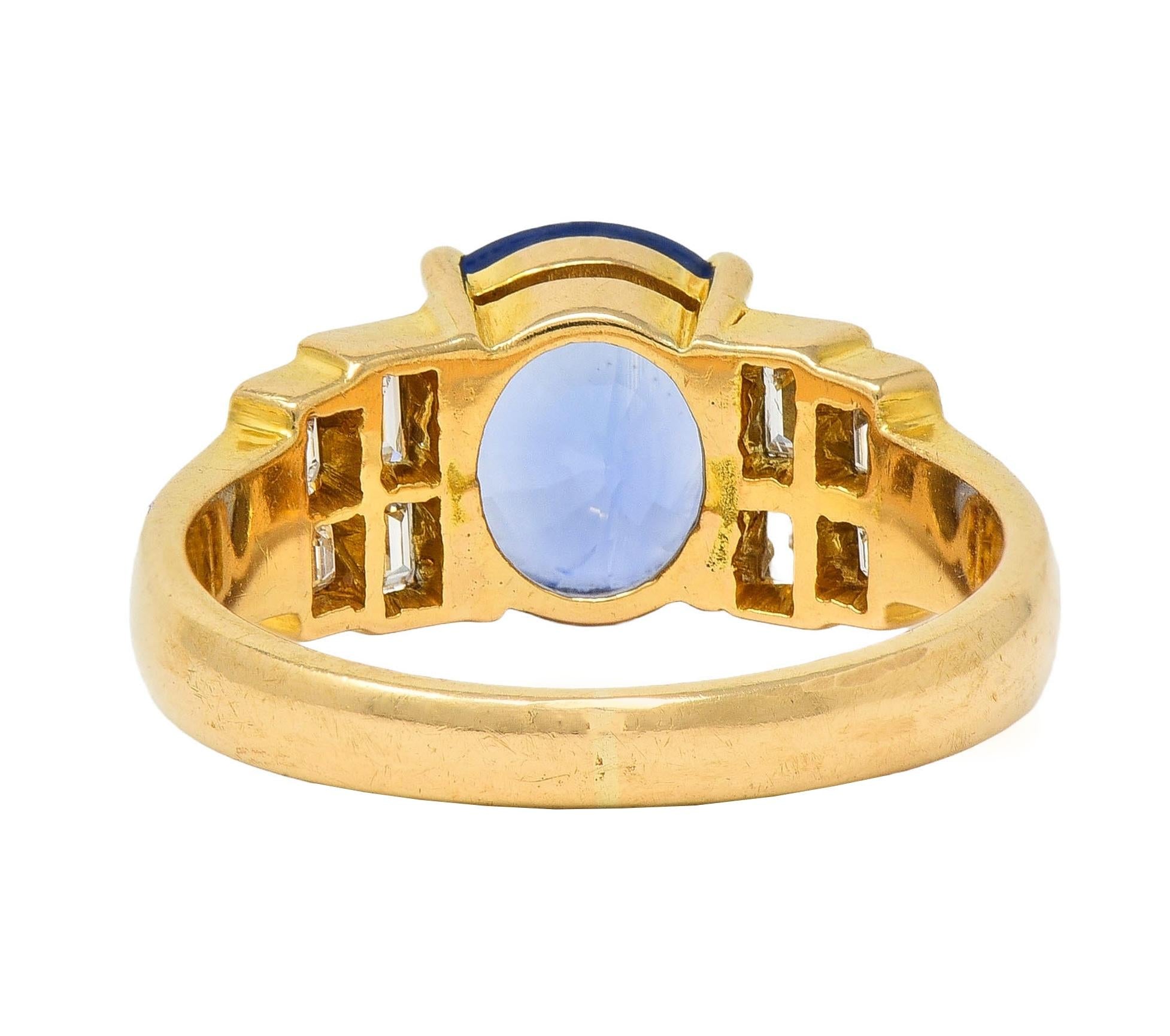 1980 4.07 CTW Ceylon Sapphire Diamond 18 Karat Yellow Gold Vintage Stepped Ring