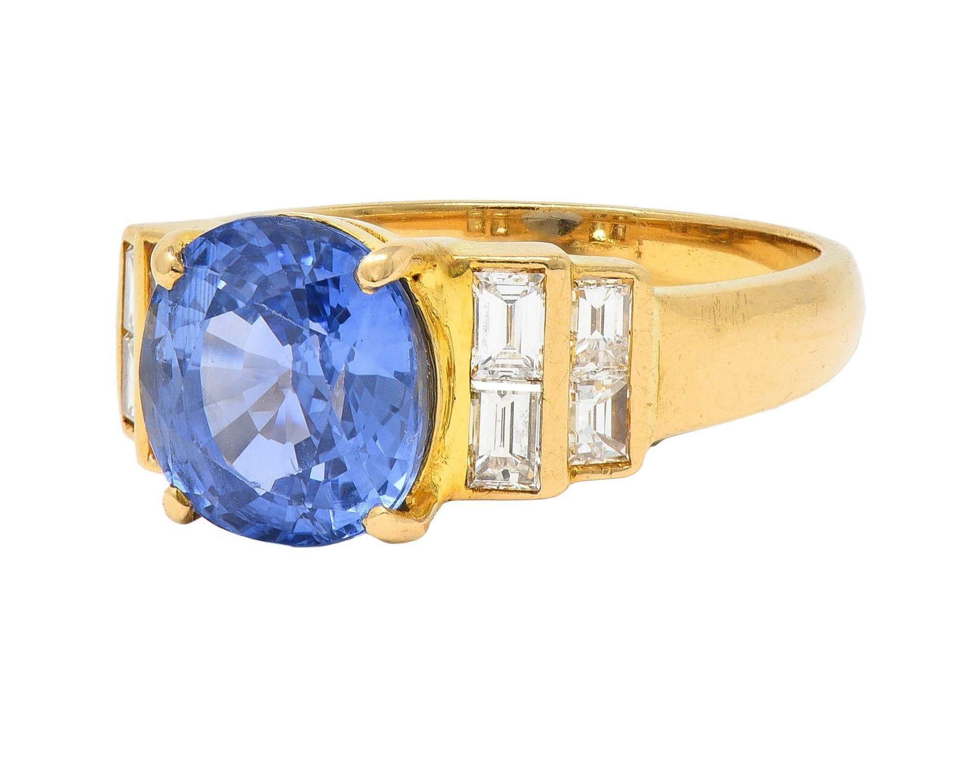 1980 4.07 CTW Ceylon Sapphire Diamond 18 Karat Yellow Gold Vintage Stepped Ring