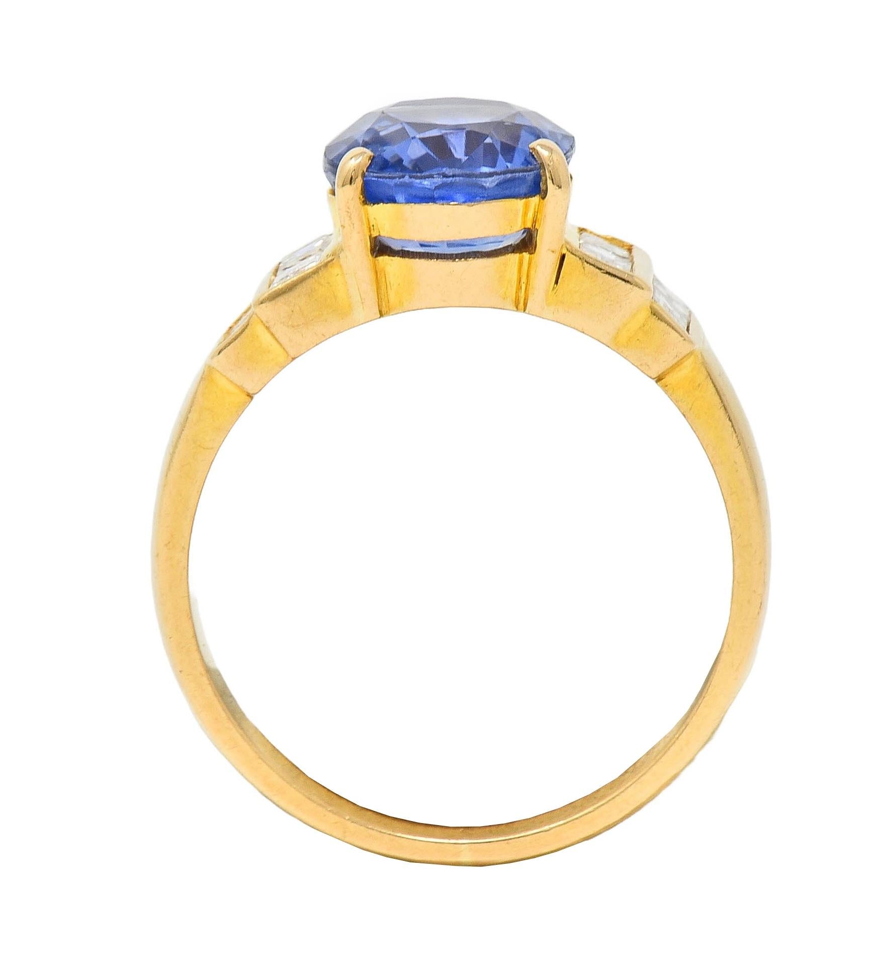 1980 4.07 CTW Ceylon Sapphire Diamond 18 Karat Yellow Gold Vintage Stepped Ring