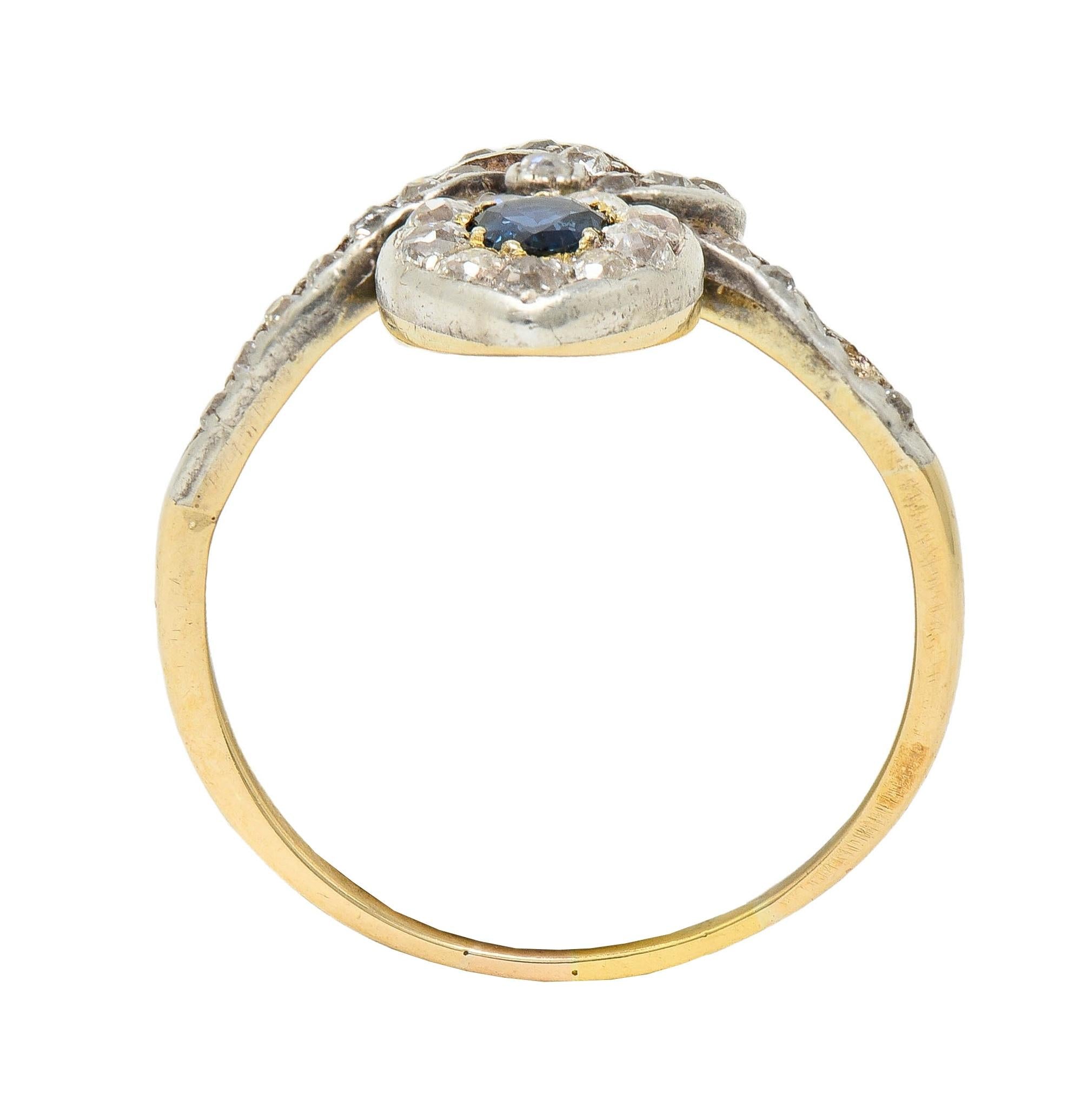 Victorian 1.60 CTW Sapphire Diamond Silver 14 Karat Gold Antique Love Knot Ring