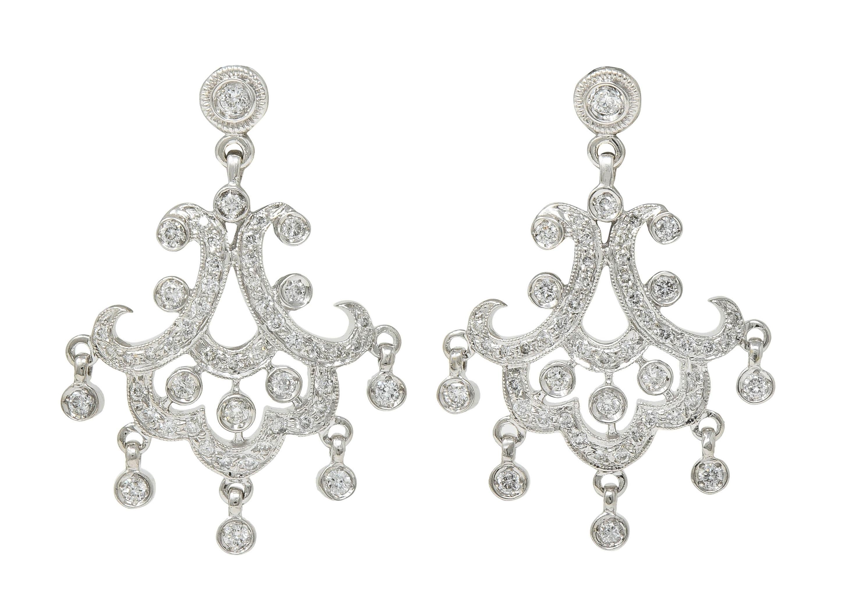 Contemporary 1.50 CTW Diamond 18 Karat White Gold Chandelier Earrings