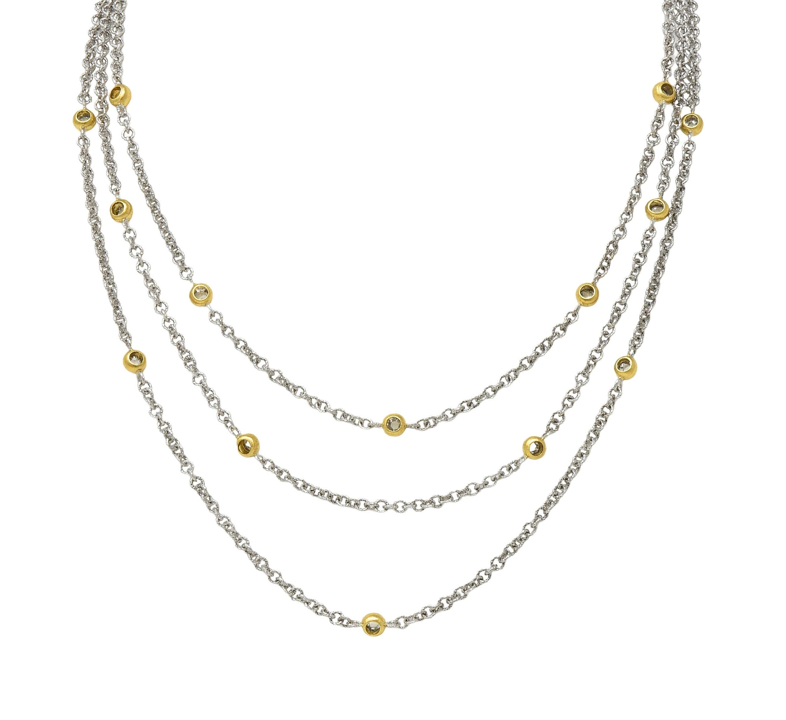 Buccellati Rose Cut Diamond 18 Karat Two-Tone Gold Multi-Strand Chain Necklace