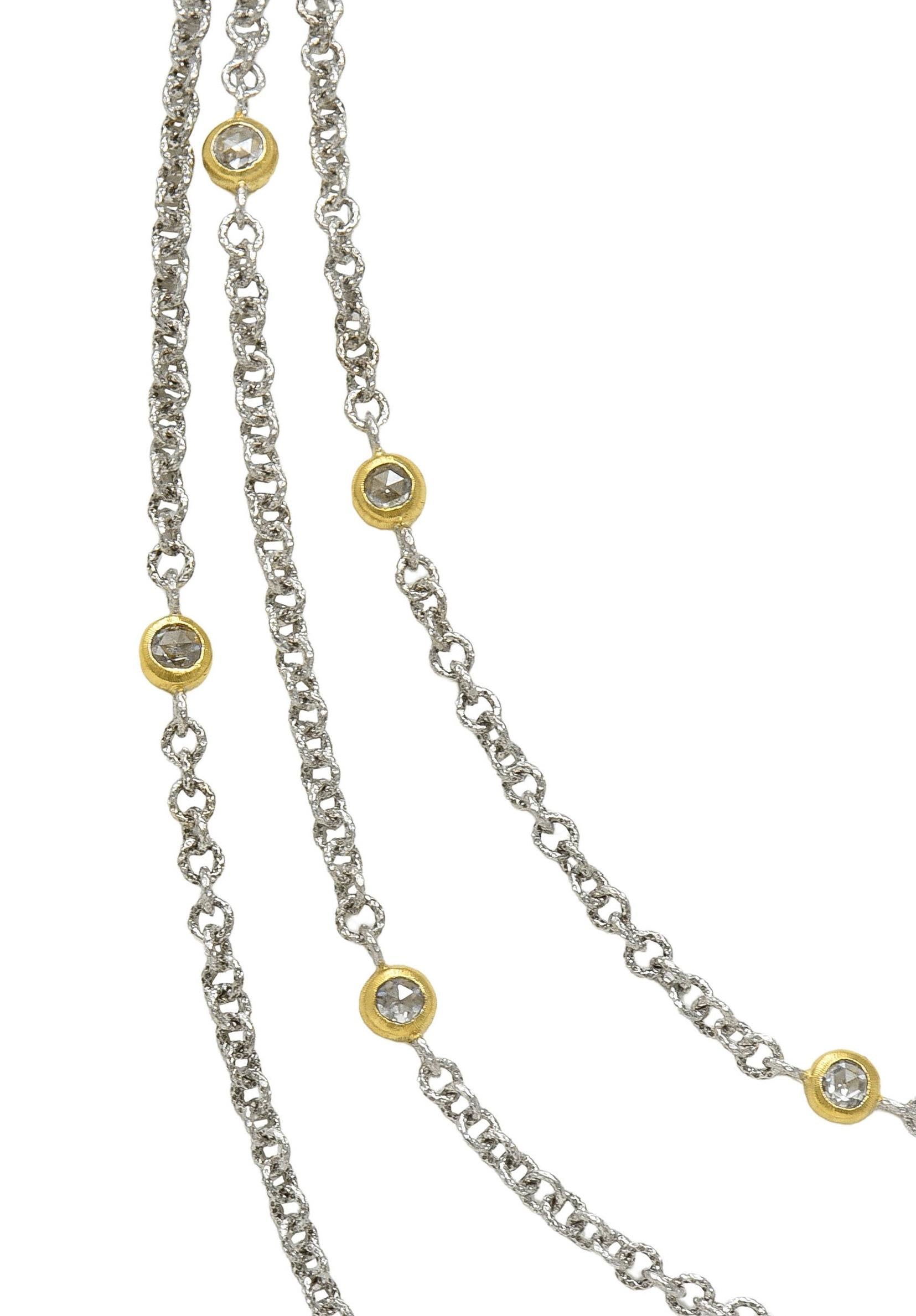 Buccellati Rose Cut Diamond 18 Karat Two-Tone Gold Multi-Strand Chain Necklace