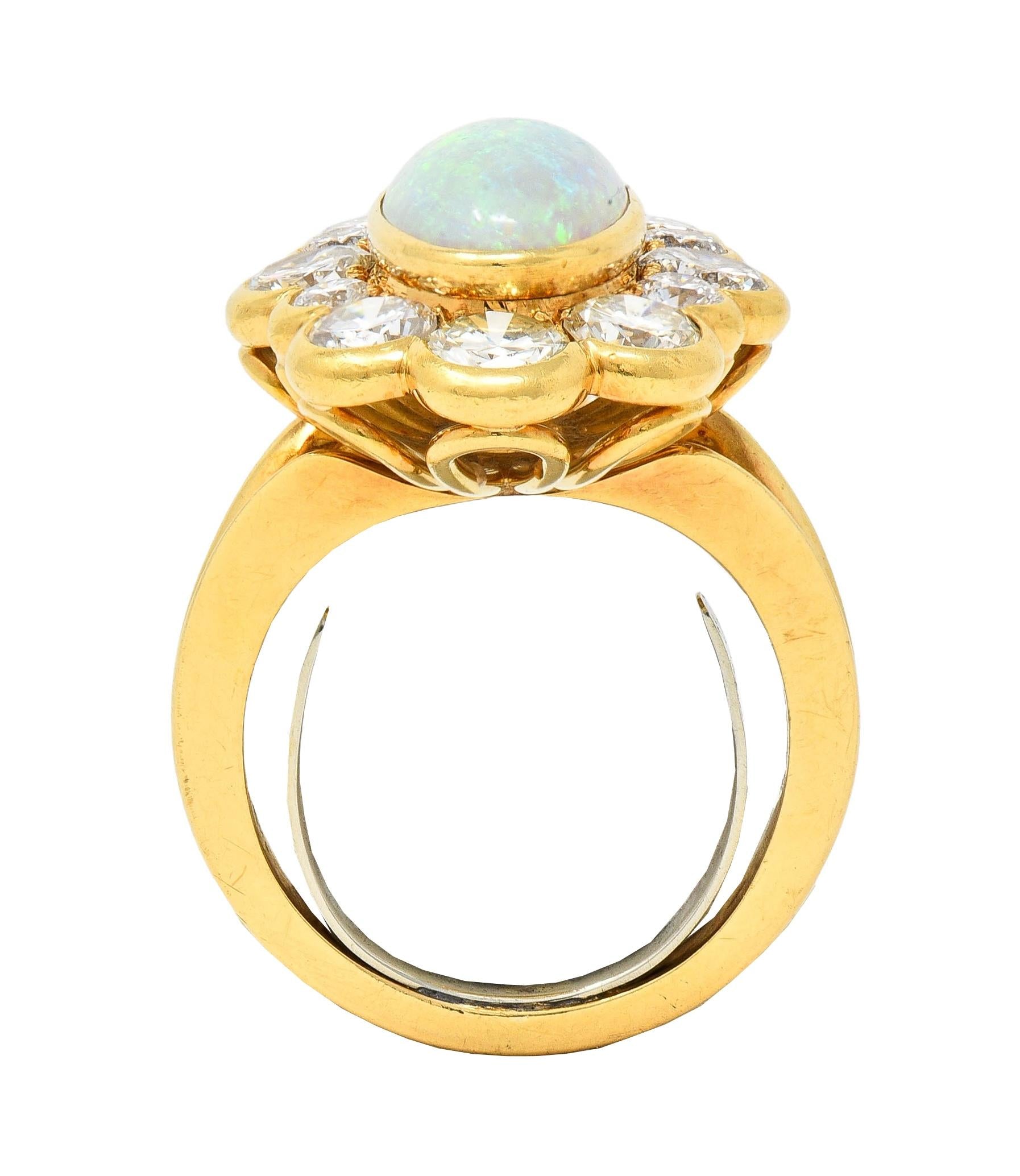 1970's 4.50 CTW Opal Diamond 18 Karat Yellow Gold Vintage Cluster Ring