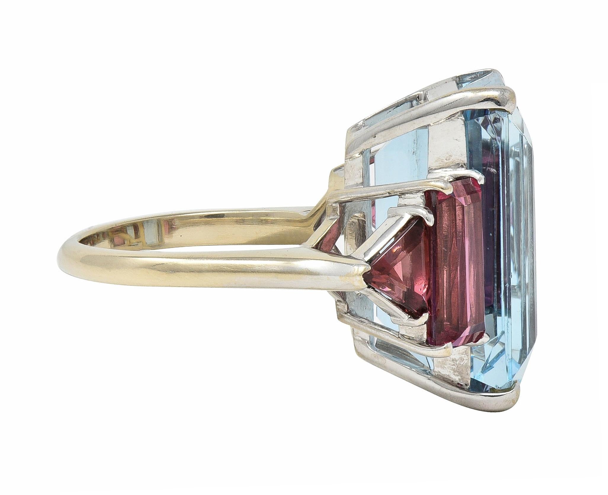 1980's Aquamarine Tourmaline 18 Karat White Gold Vintage Cocktail Ring