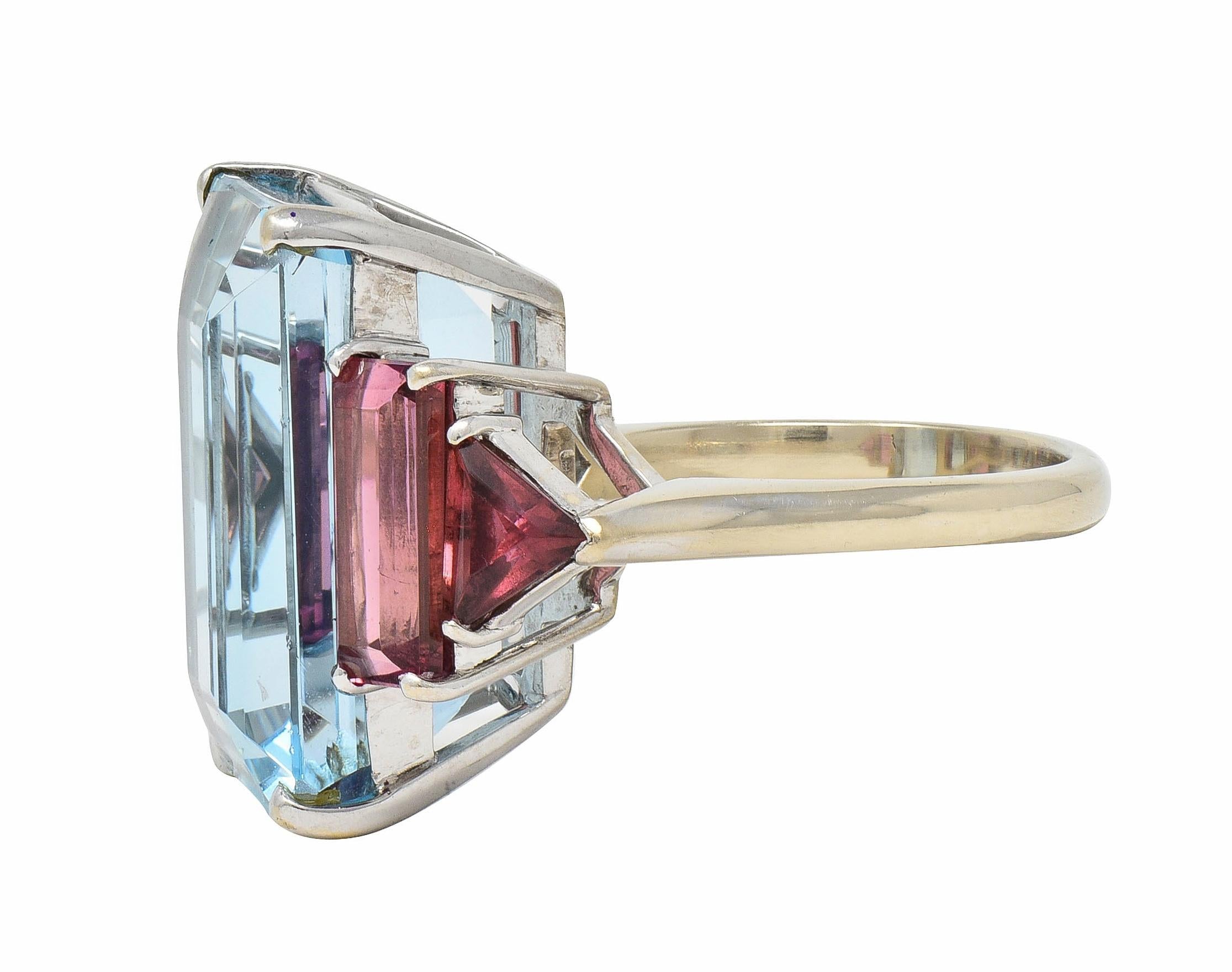 1980's Aquamarine Tourmaline 18 Karat White Gold Vintage Cocktail Ring