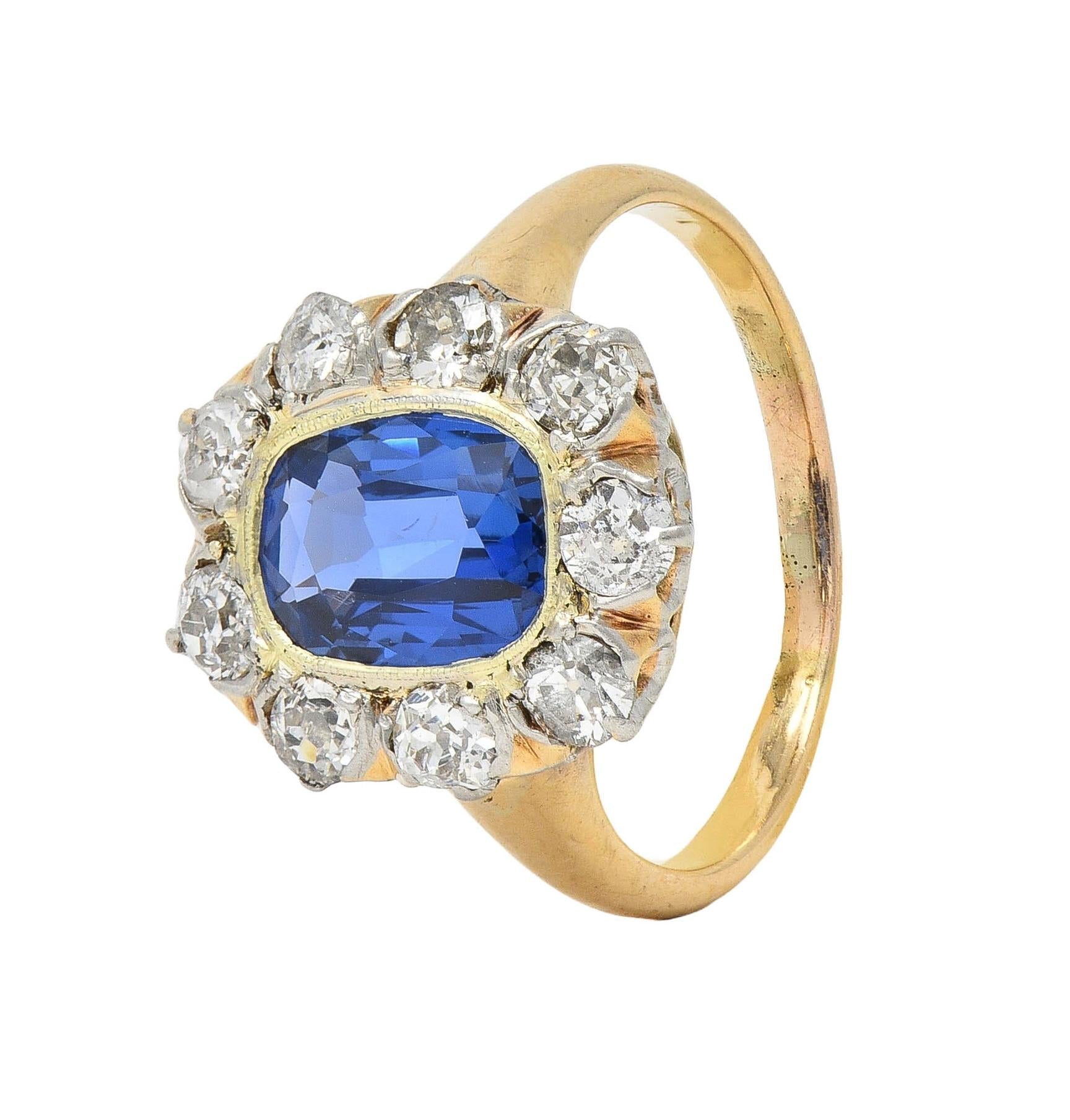 Edwardian 2.83 CTW No Heat Burma Sapphire Diamond Plat 18K Antique Halo Ring GIA